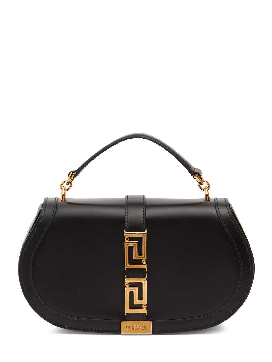 Versace Greca Goddess Leather Top Handle Bag In Black-ver