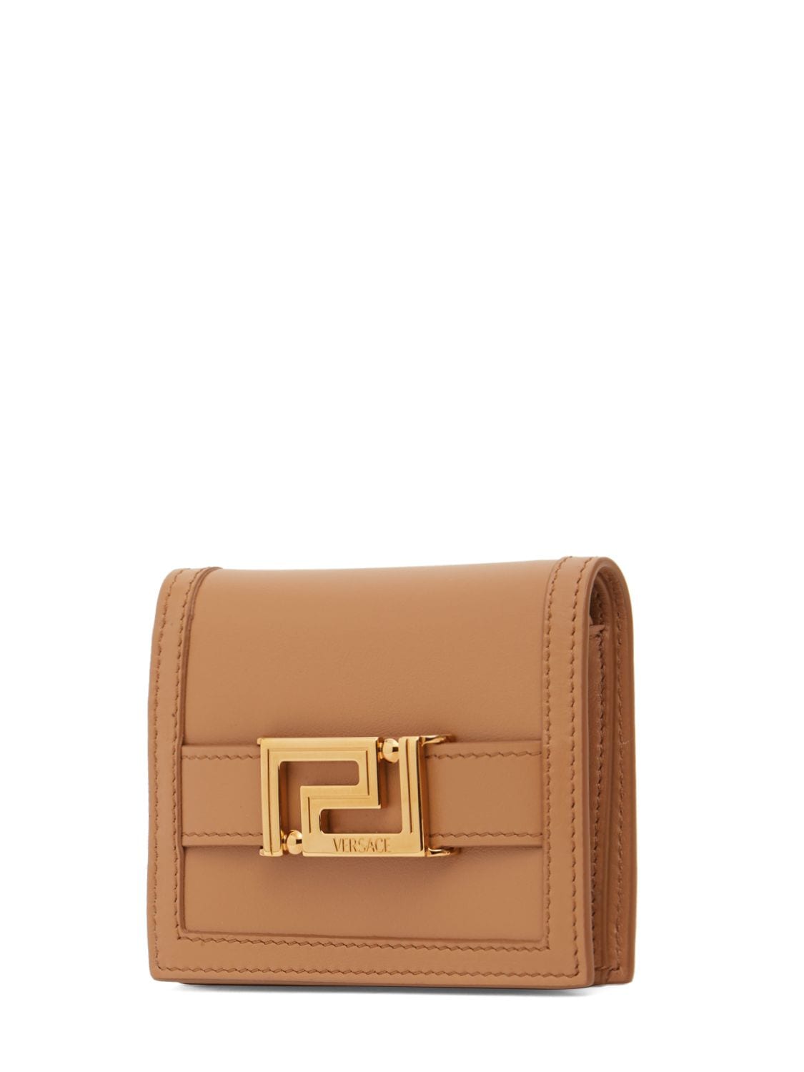 Shop Versace Greca Goddess Leather Wallet In Caramel
