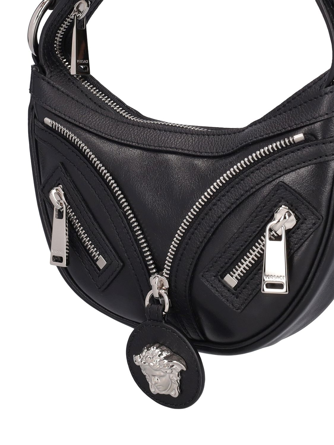 Shop Versace Mini Hobo Leather Shoulder Bag In Black