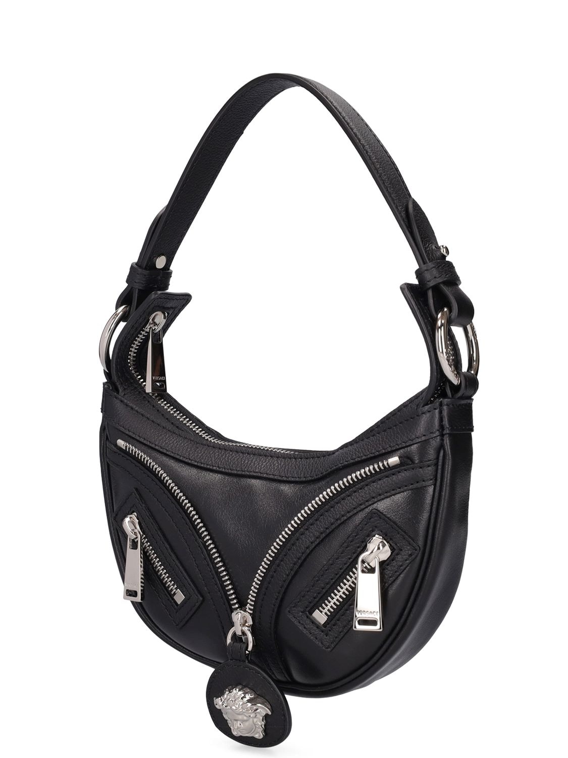 Shop Versace Mini Hobo Leather Shoulder Bag In Black