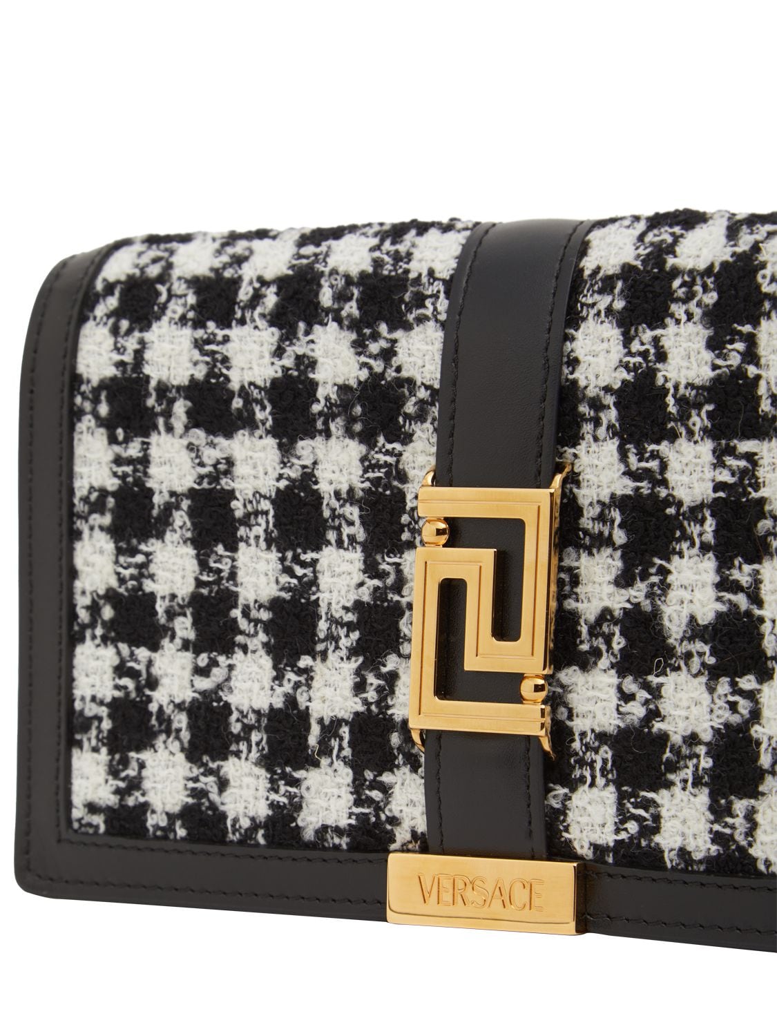 Shop Versace Greca Goddess Leather Chain Wallet In Black,white