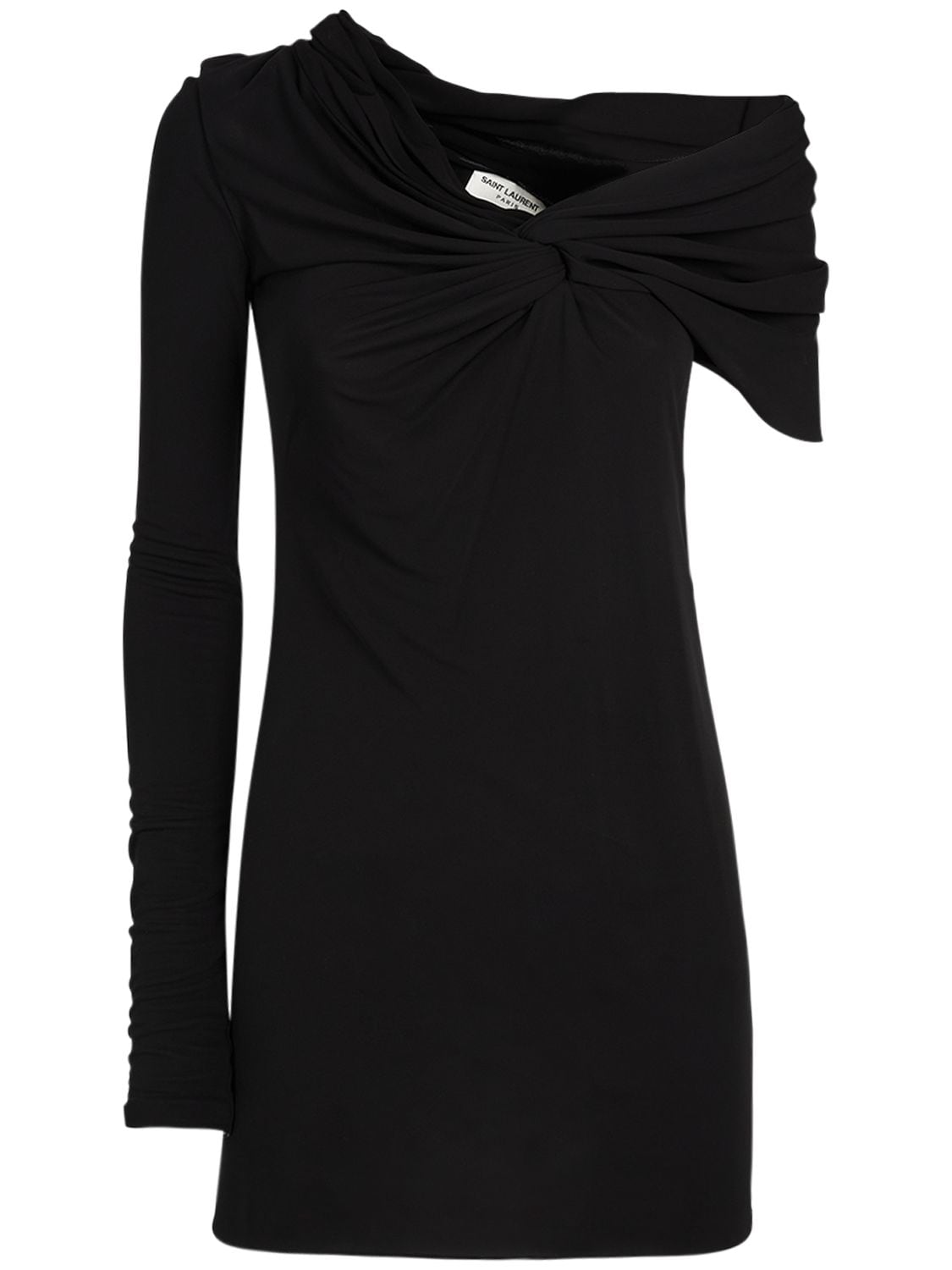 Shop Saint Laurent Draped Viscose Long Dress In Black