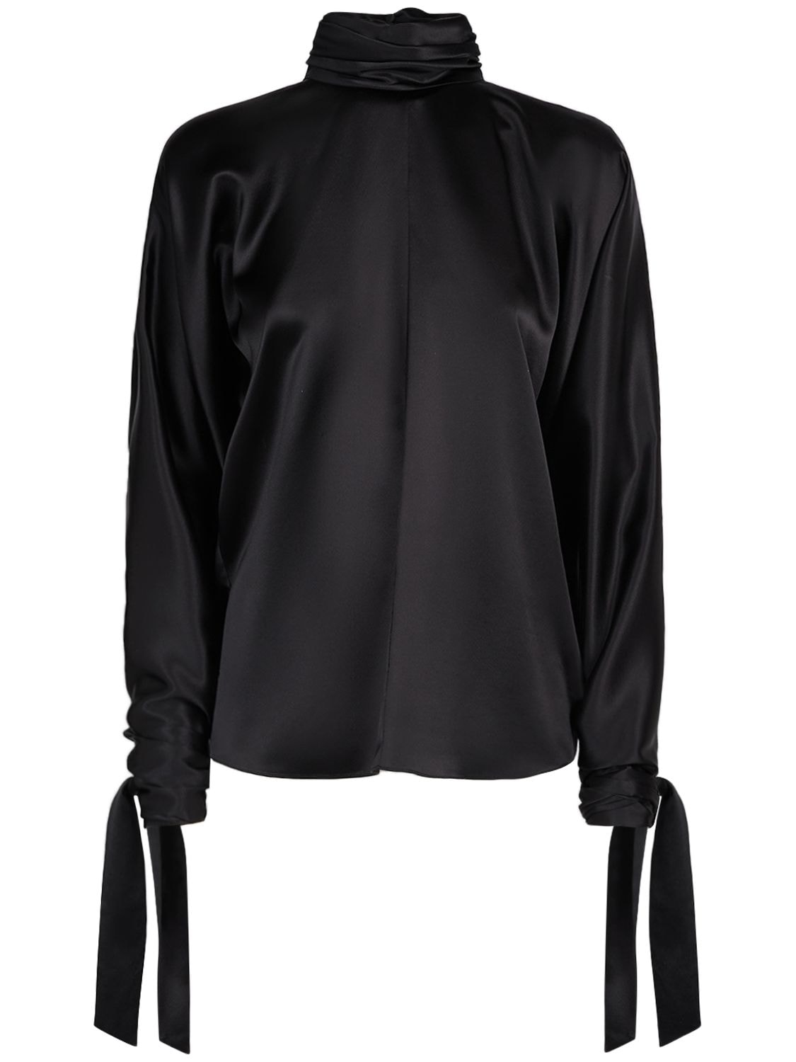 Saint Laurent Silk Shirt W/ Knot Cuffs In Black