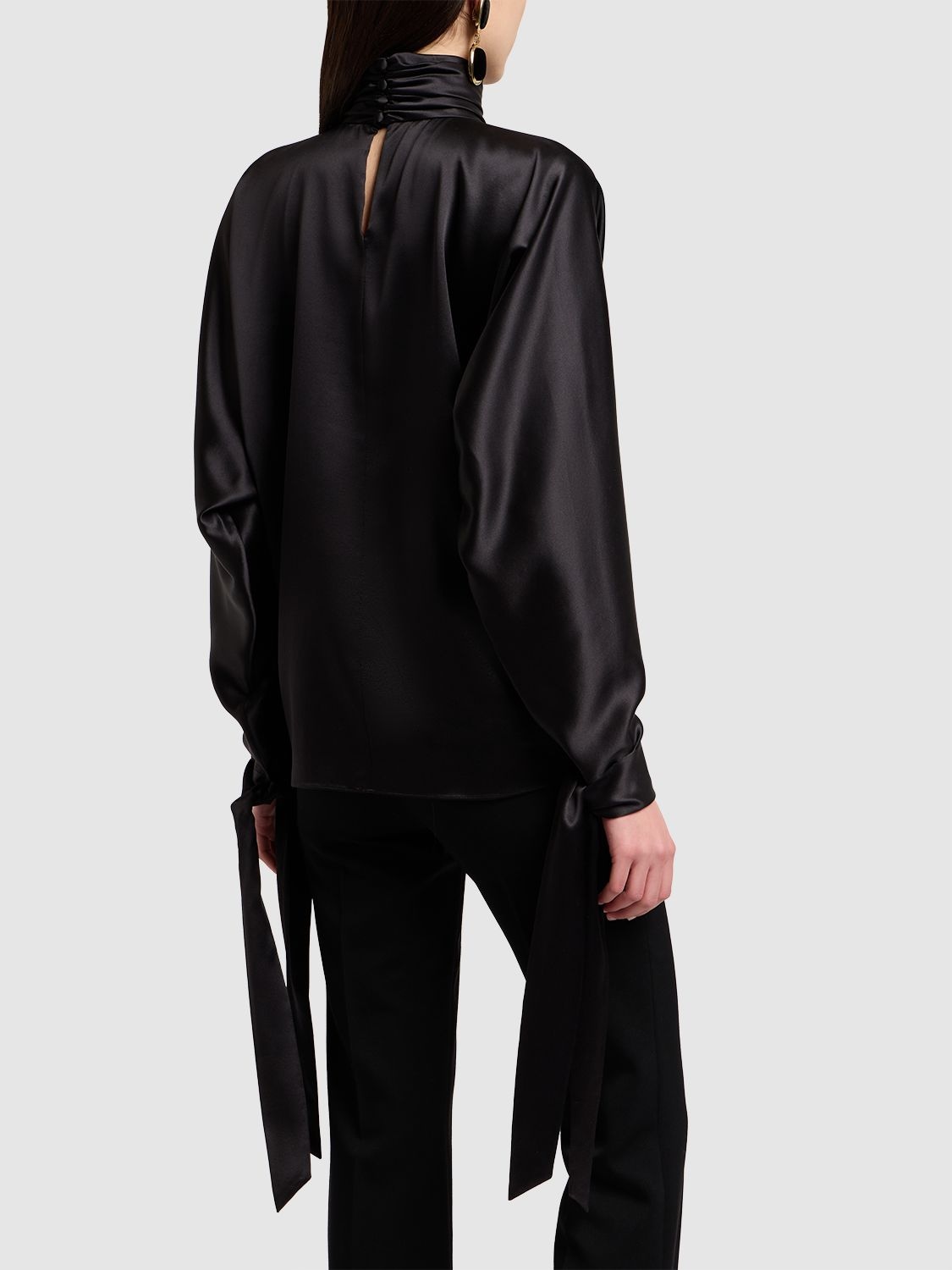 Shop Saint Laurent Silk Shirt W/ Knot Cuffs In Black