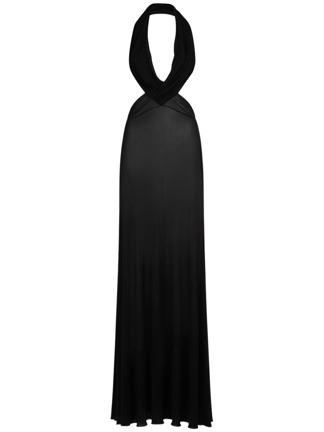 Saint Laurent Sleeveless Draped Viscose Long Dress In Black