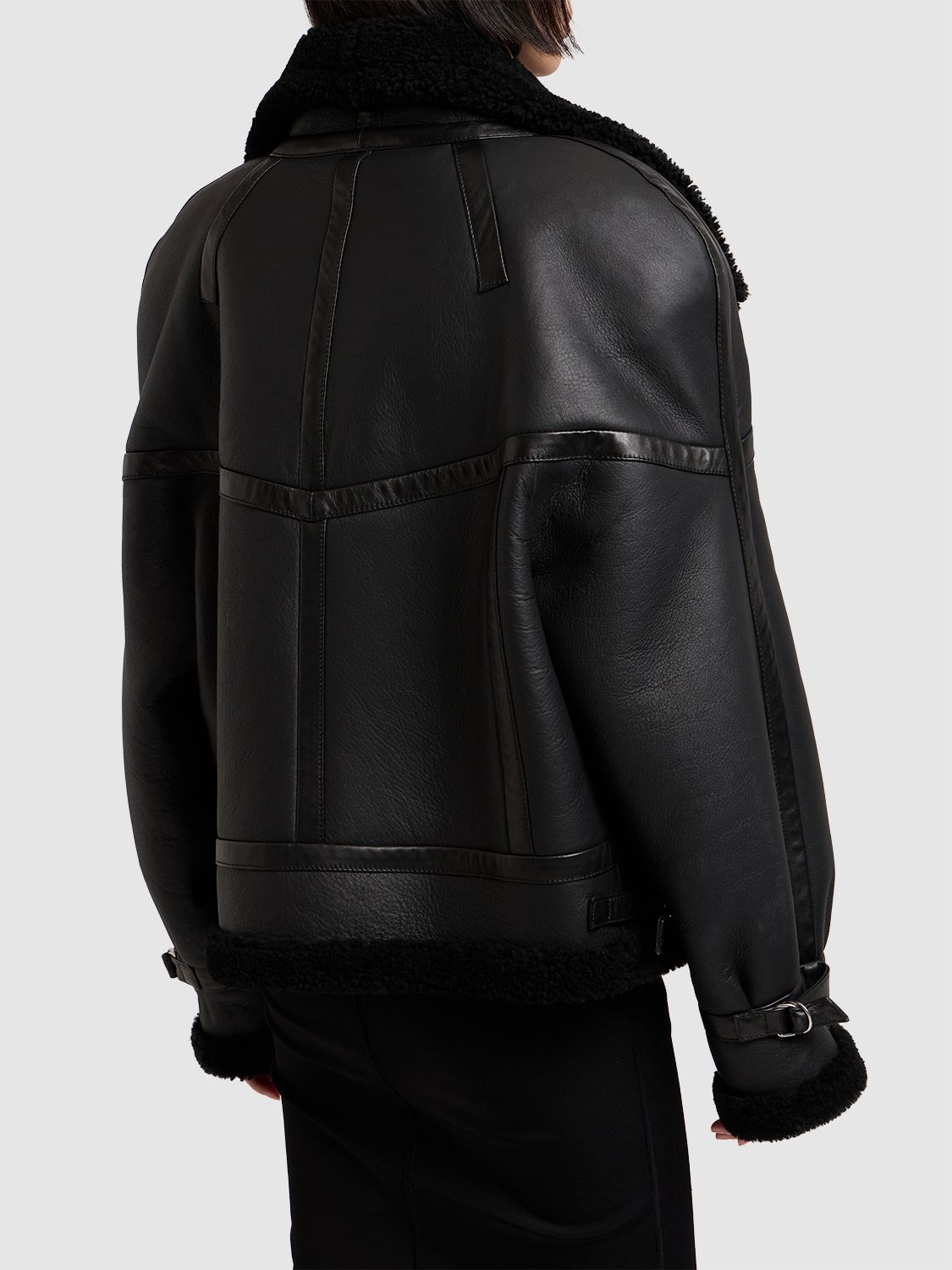 Shop Saint Laurent Leather Shearling Jacket In Black