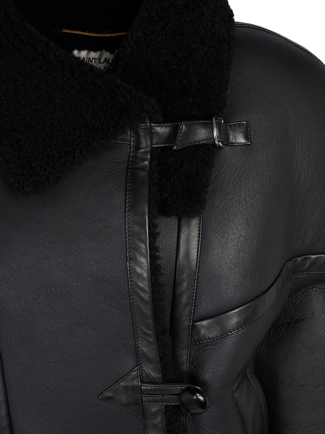 Shop Saint Laurent Leather Shearling Jacket In Black