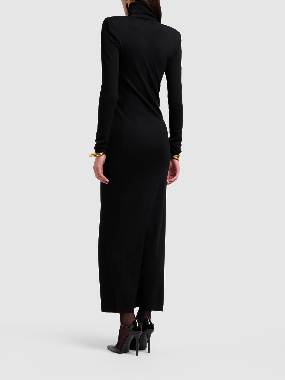 Shop Saint Laurent Wool Knit Long Dress In Black