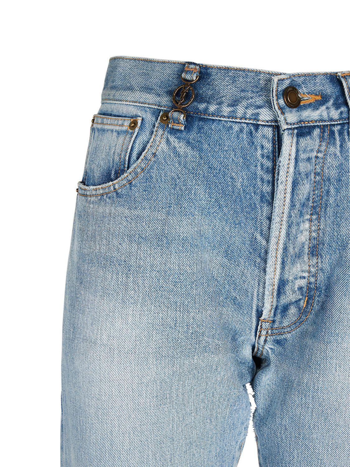 Shop Saint Laurent Cassandre Cotton Denim Jeans In Hawaii Blue
