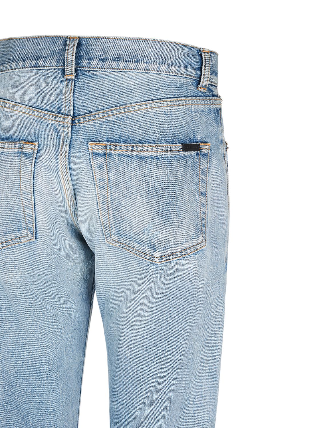 Shop Saint Laurent Cassandre Cotton Denim Jeans In Hawaii Blue