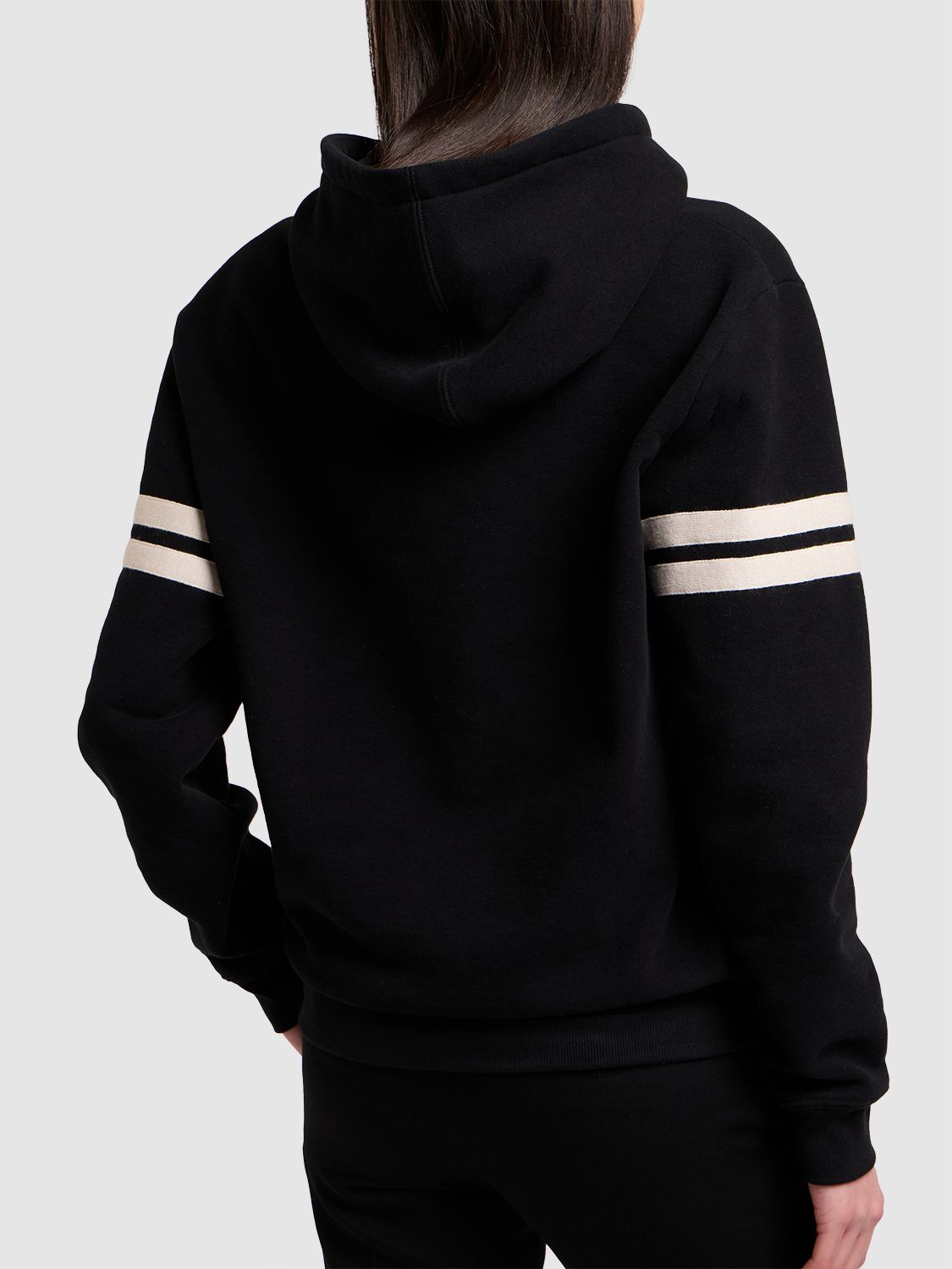 Shop Saint Laurent Embroidered Cotton Hoodie In Black