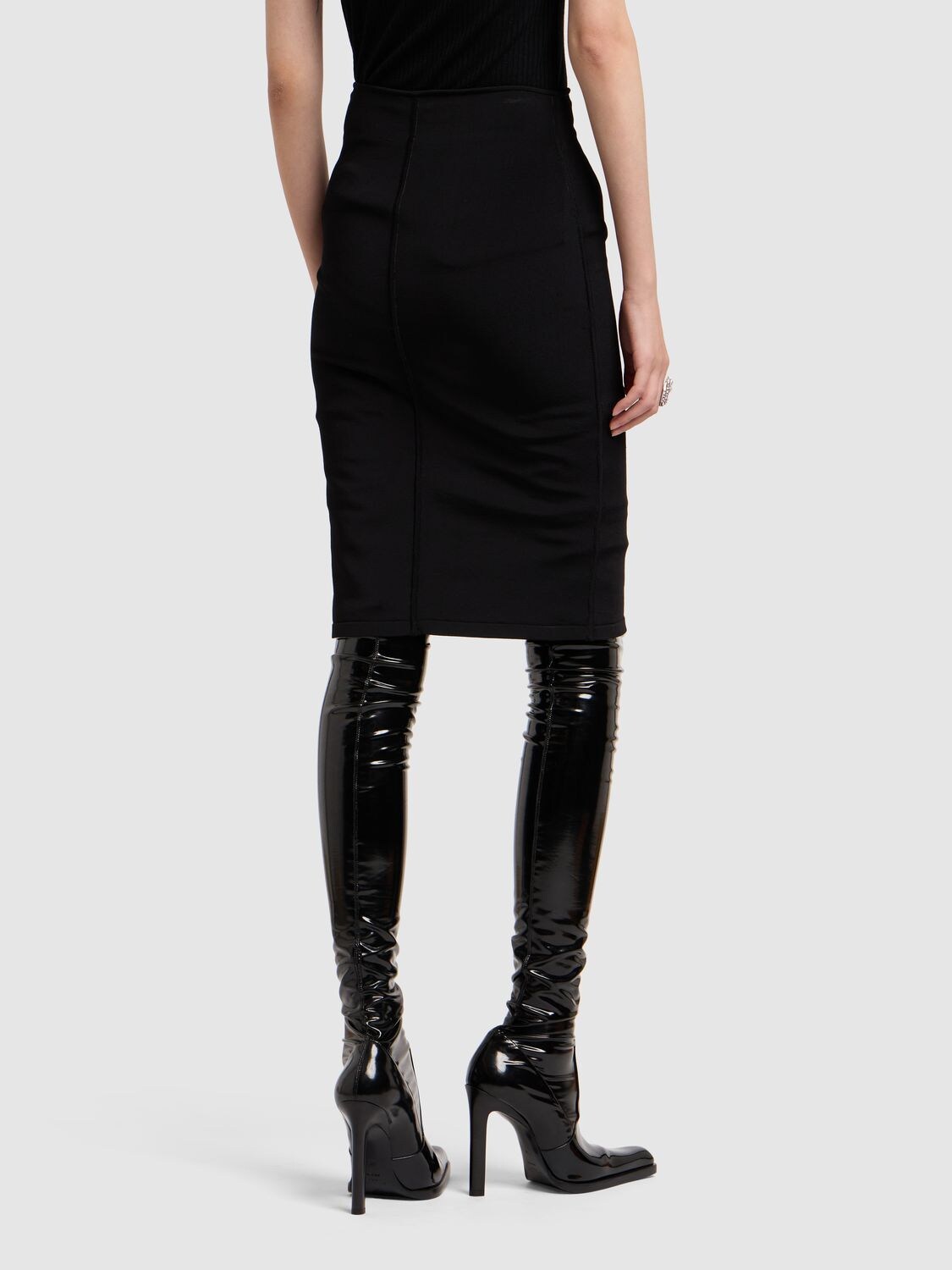 Shop Saint Laurent Wool Blend Midi Pencil Skirt In Black