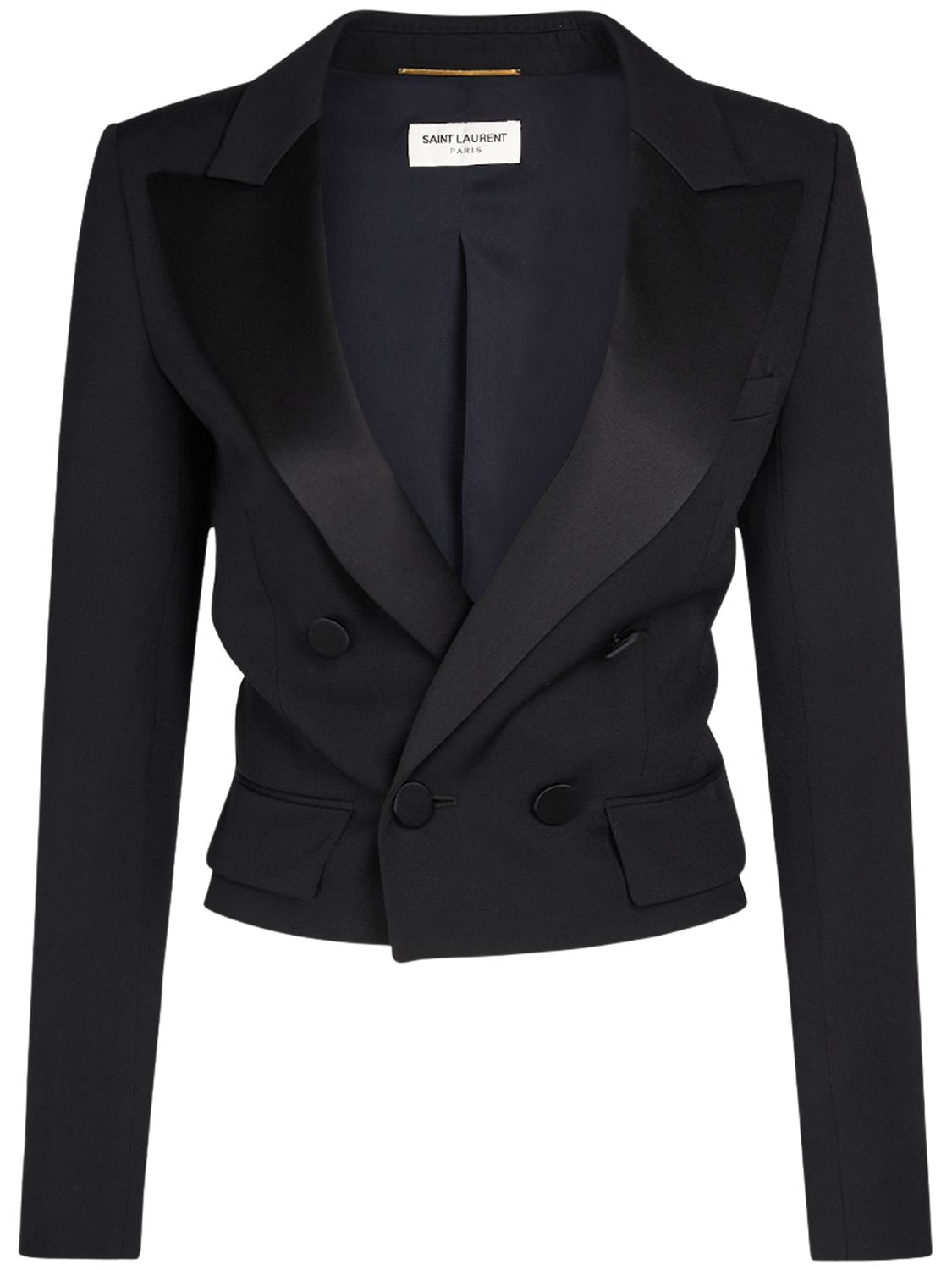 Saint Laurent Cropped Wool Jacket In Black