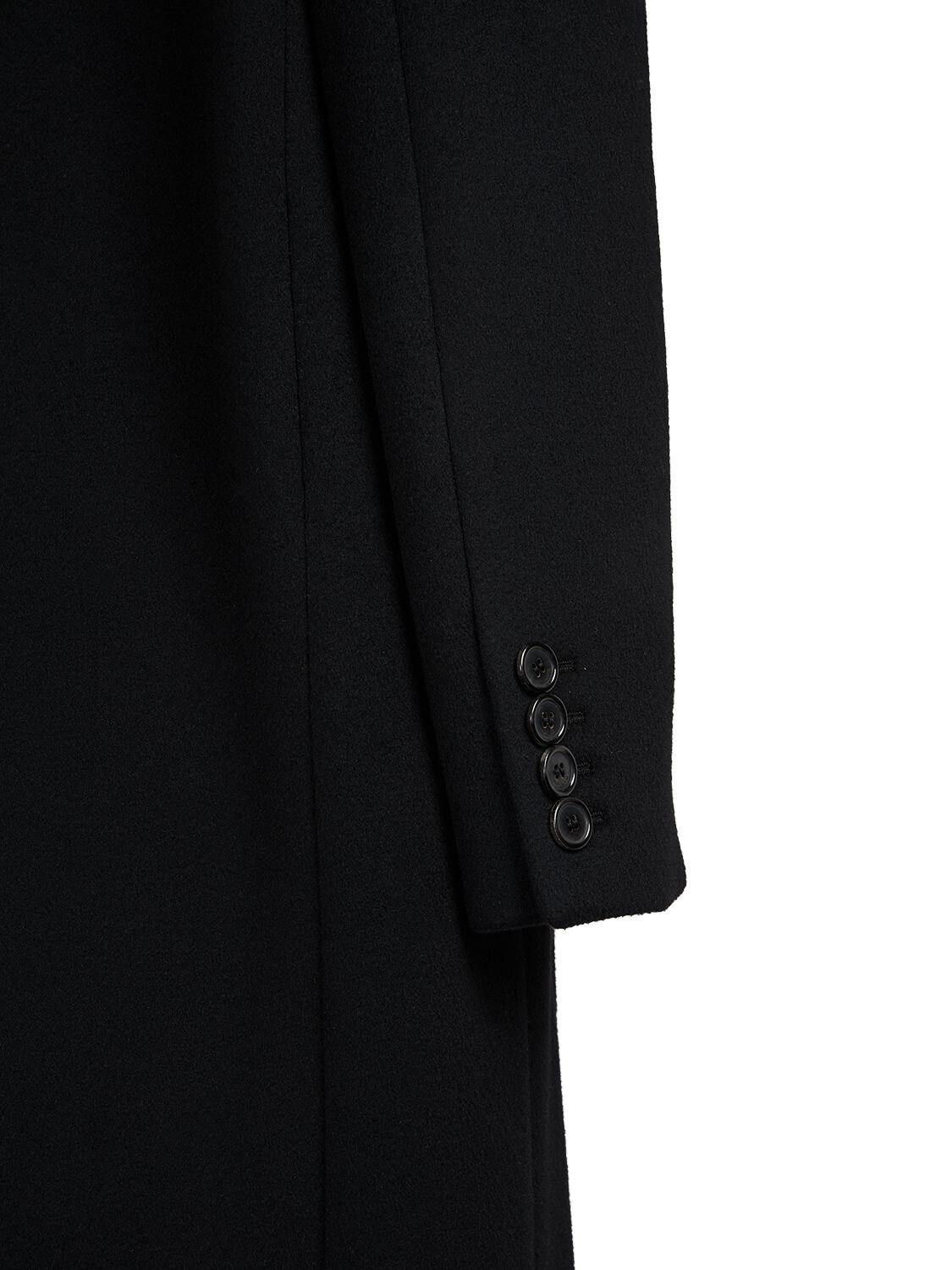 Shop Saint Laurent Double Breast Wool Long Coat In Black