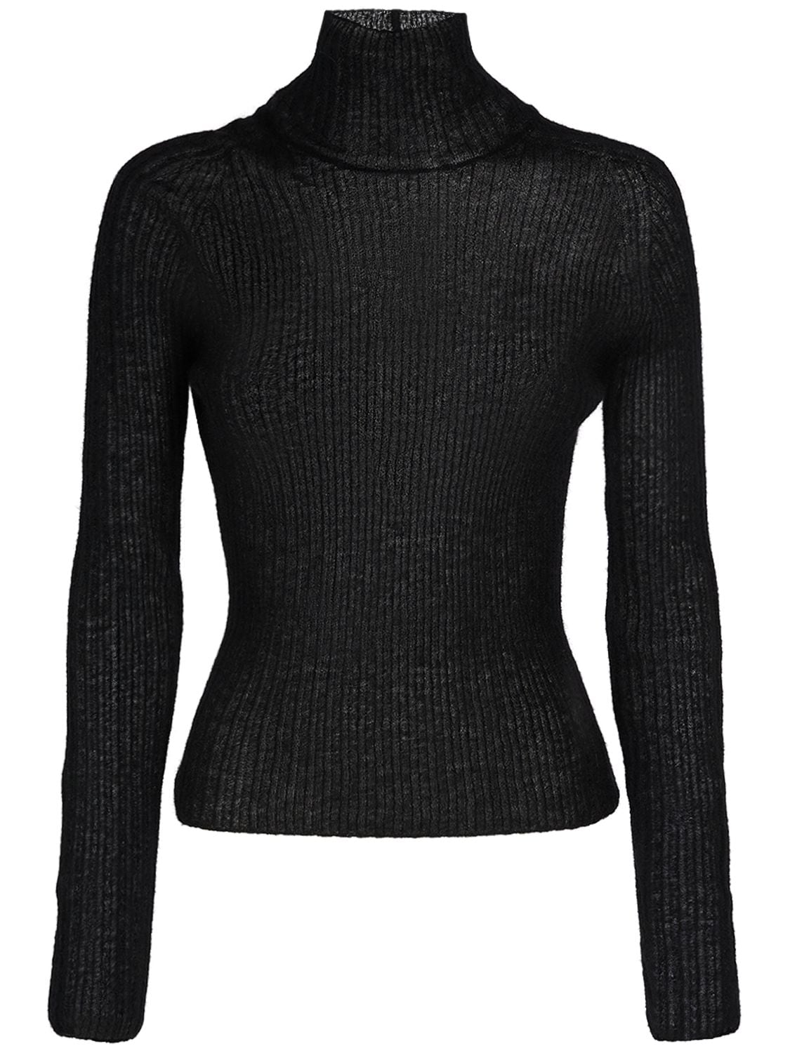 Shop Saint Laurent Mohair Blend Turtleneck Sweater In Black