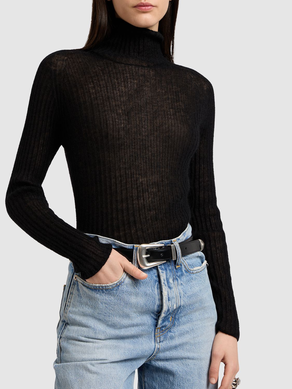 Shop Saint Laurent Mohair Blend Turtleneck Sweater In Black