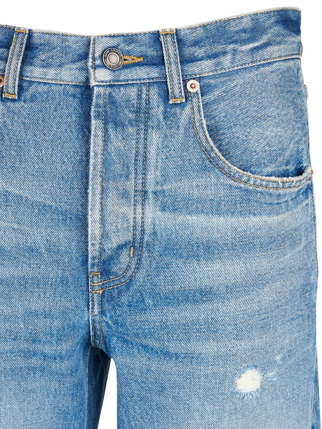 Shop Saint Laurent Baggy Cotton Denim Wide Jeans In Medium Blue