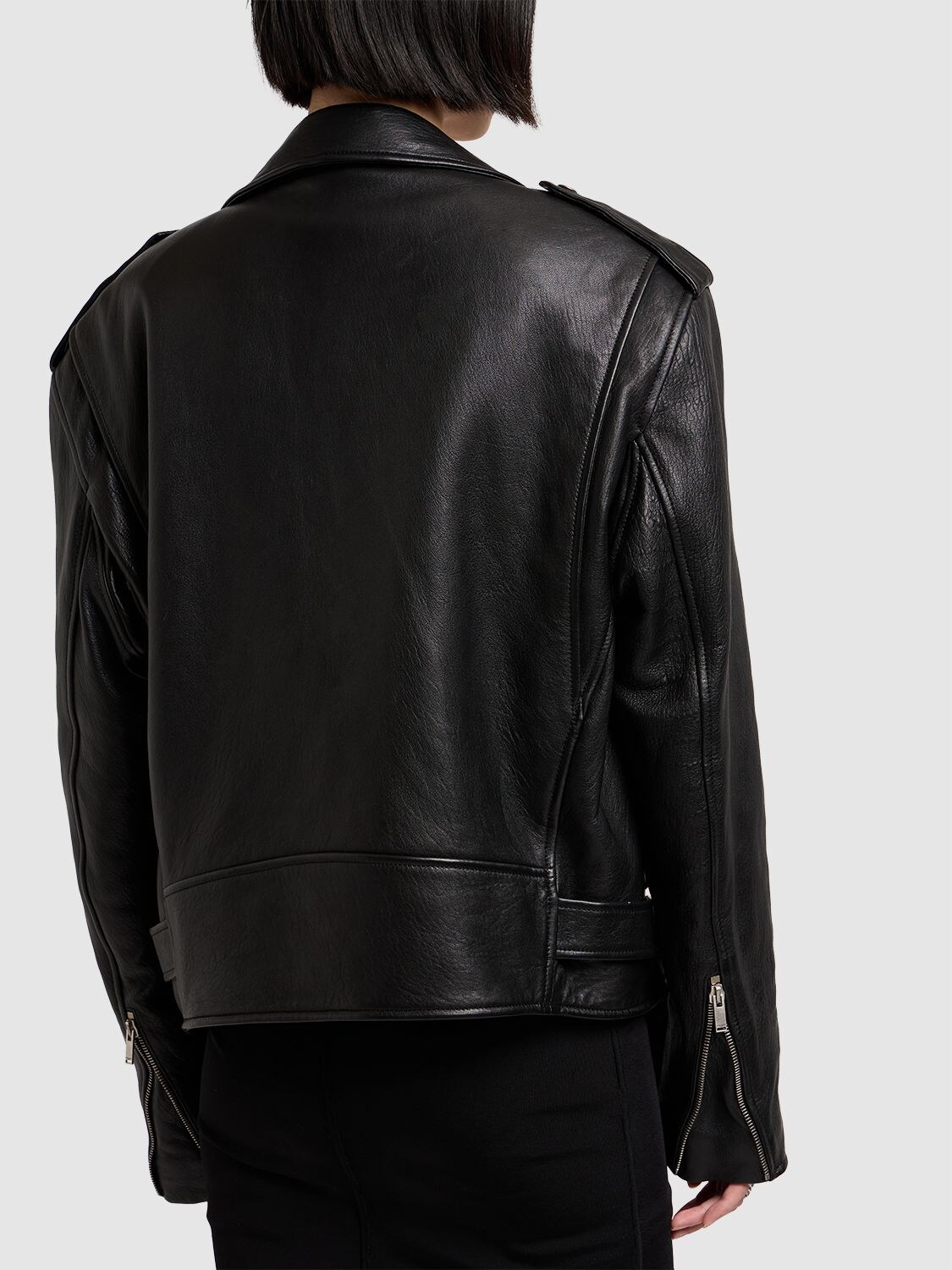 Shop Saint Laurent Belted Leather Zip-up Jacket In Black