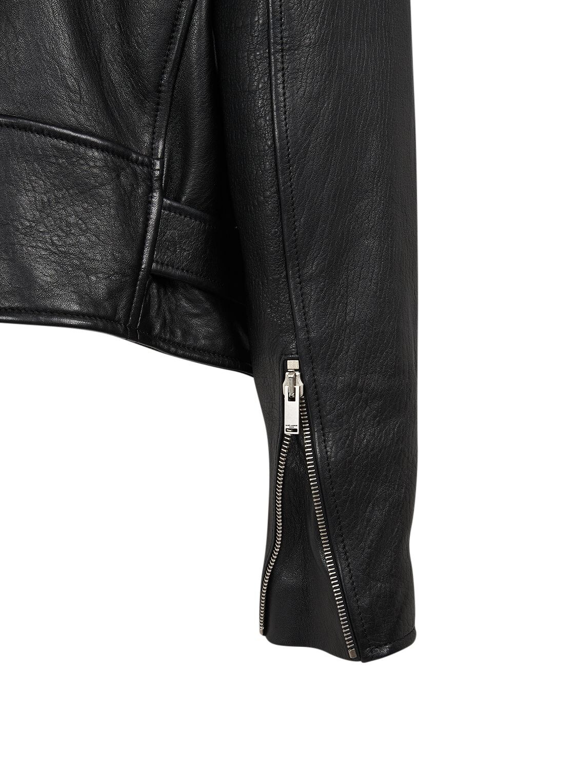 Shop Saint Laurent Belted Leather Zip-up Jacket In Black