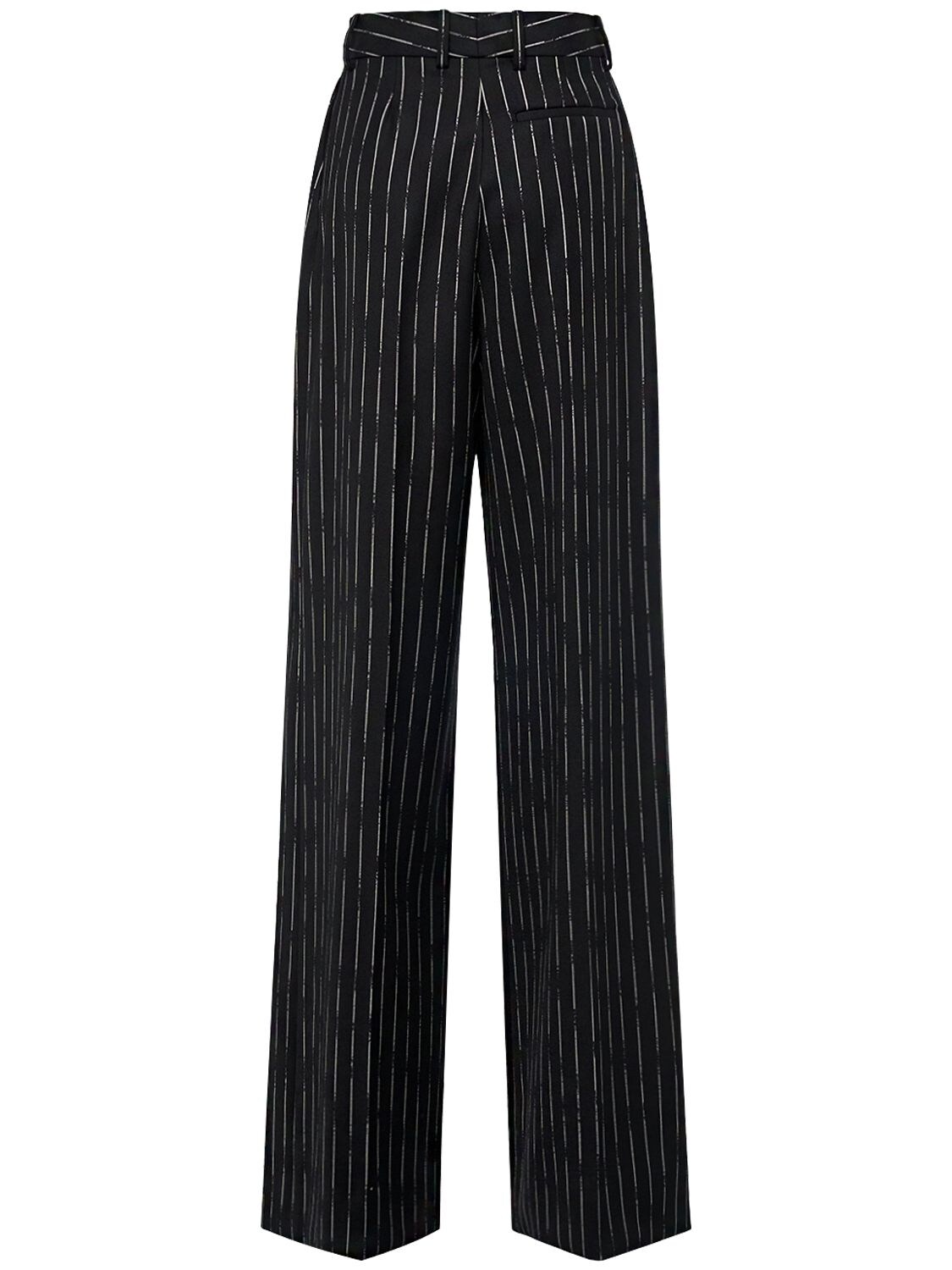 Shop Alexander Mcqueen Broken Stripe Wool Pants In Black