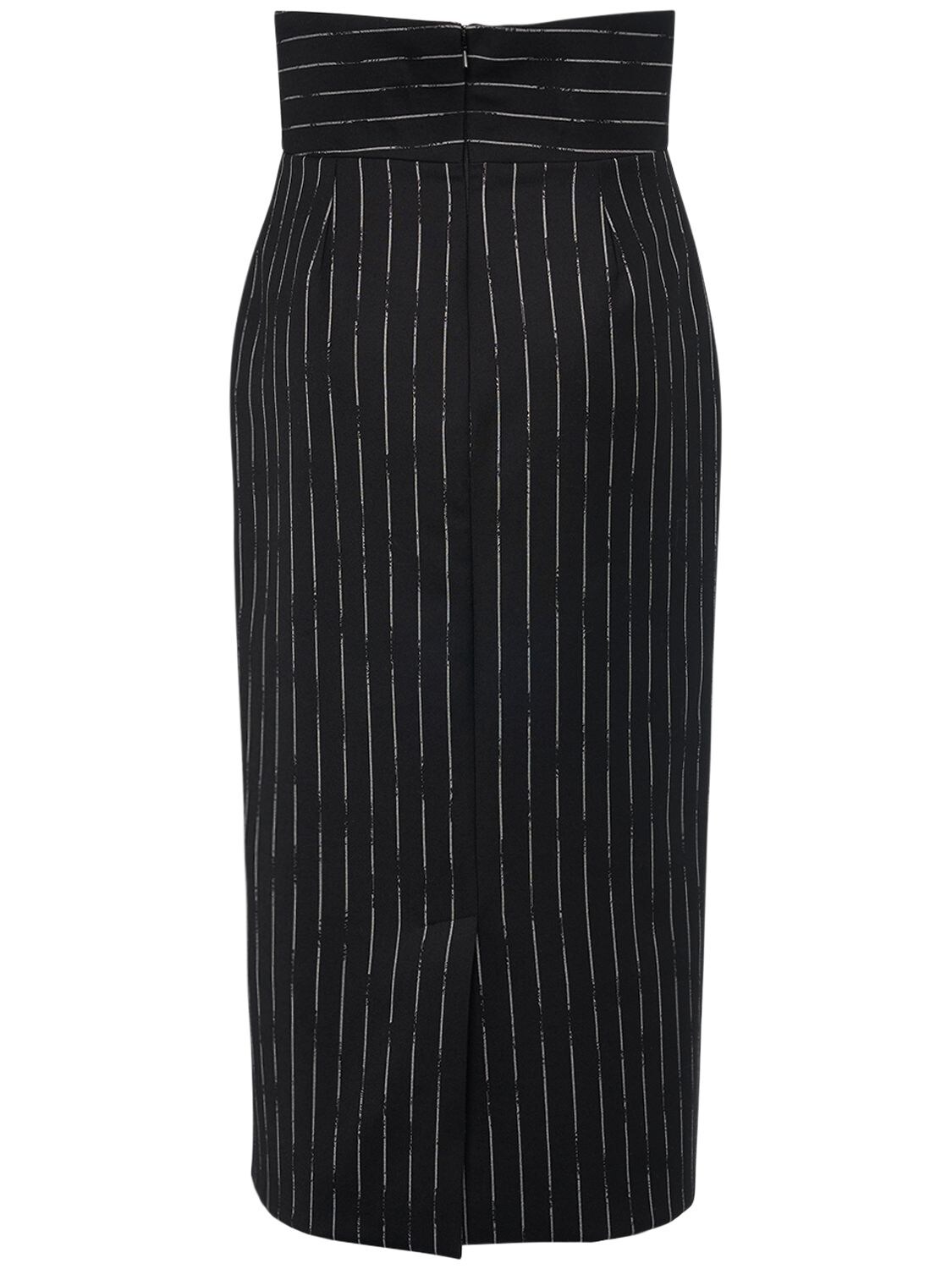 Shop Alexander Mcqueen Broken Stripe Wool Skirt In Black