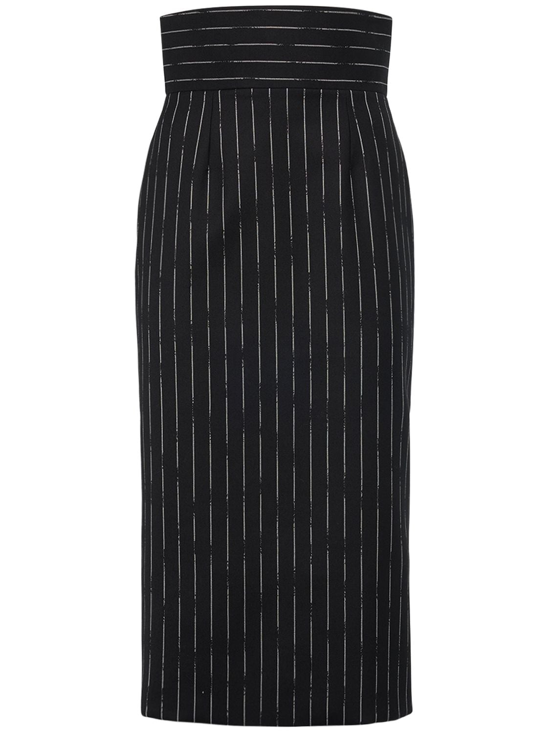 Shop Alexander Mcqueen Broken Stripe Wool Skirt In Black