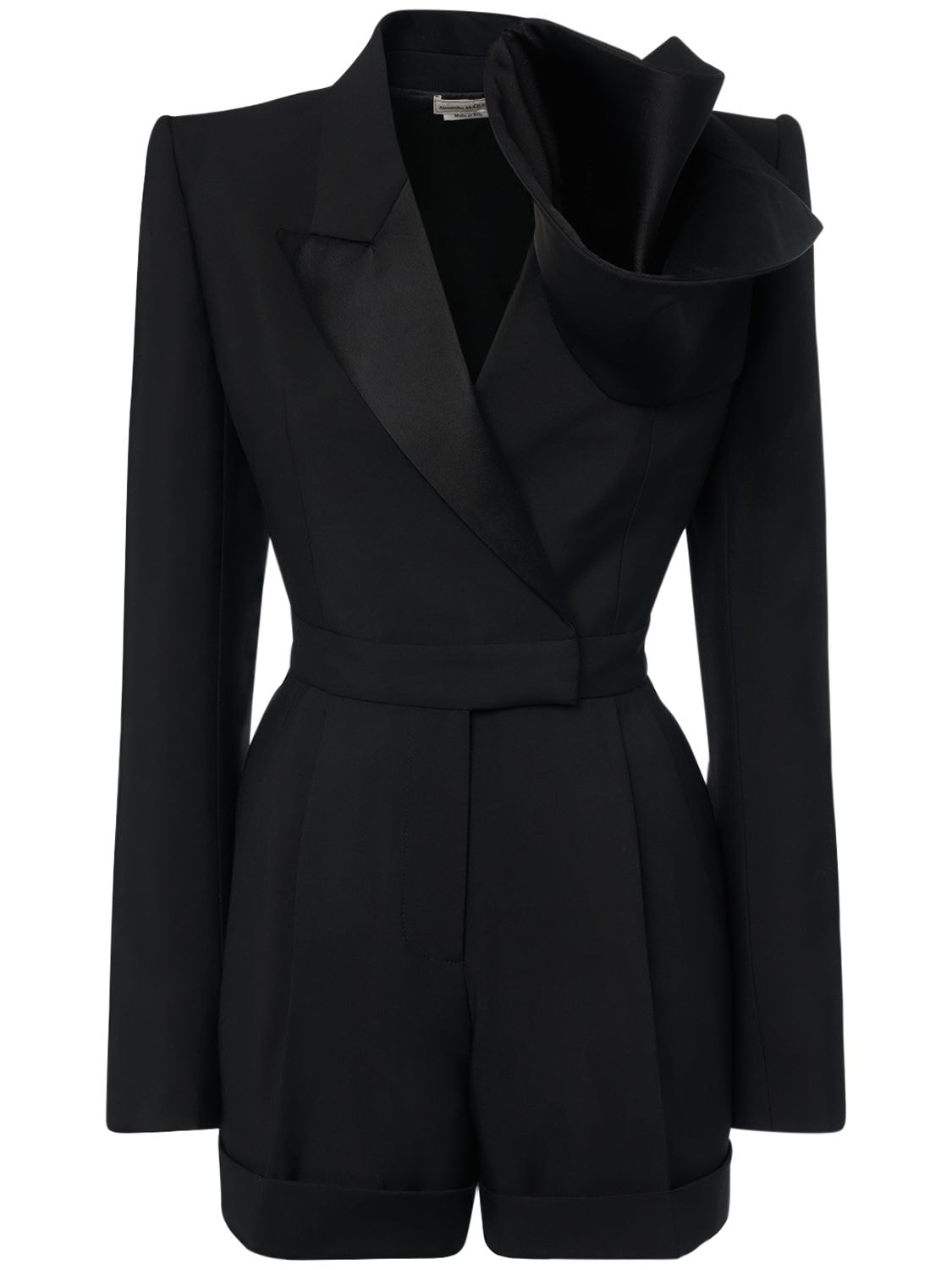 Shop Alexander Mcqueen Sartorial Wool All-in-one Playsuit In Black
