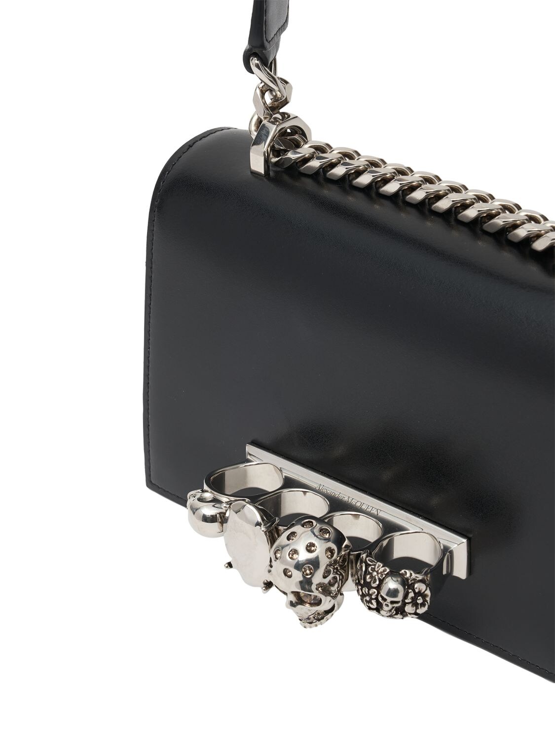 Shop Alexander Mcqueen The Biker Mini Jewelled Satchel Bag In Black