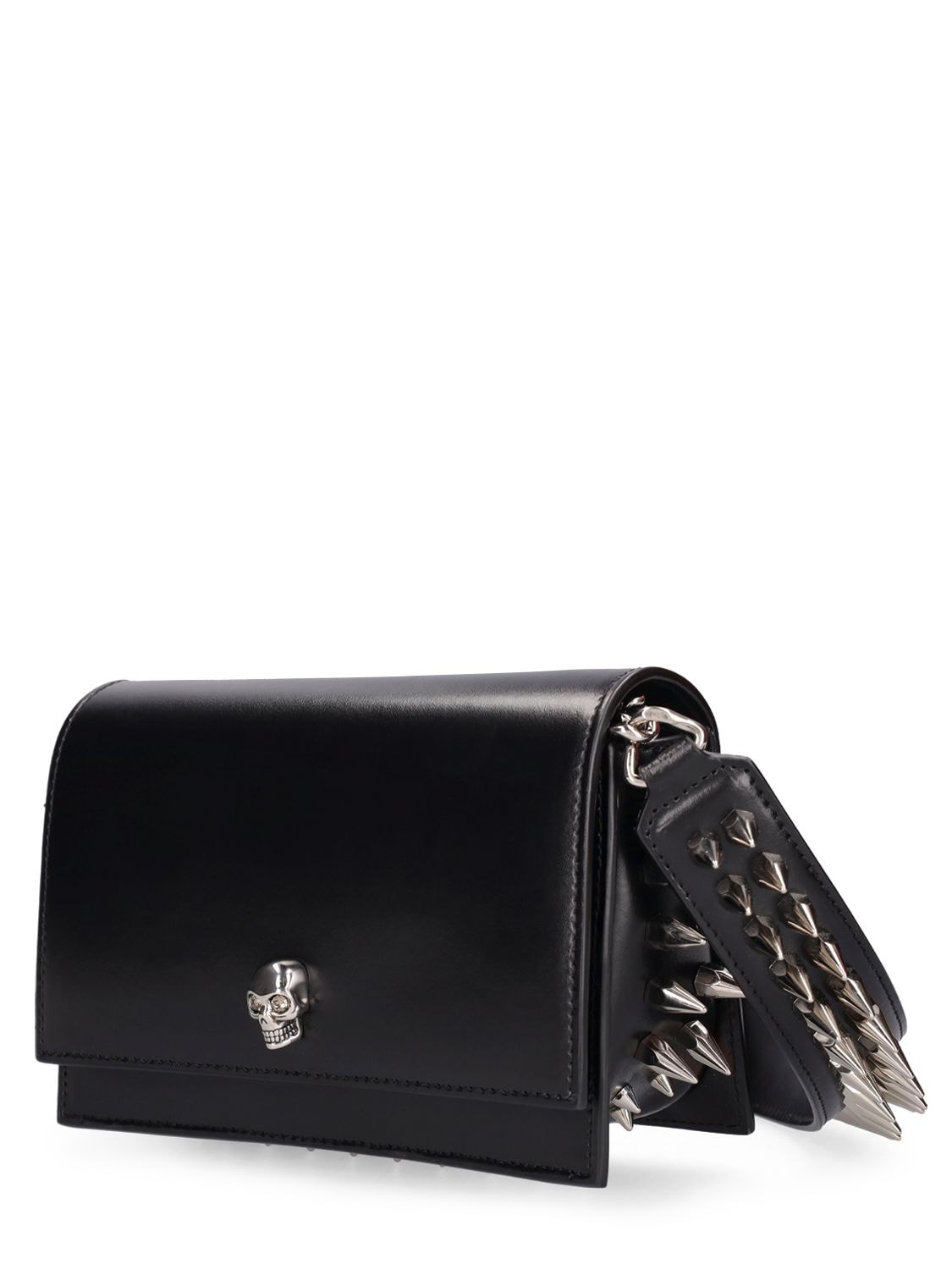 Shop Alexander Mcqueen Small Skull Leather Shoulder Bag In Black