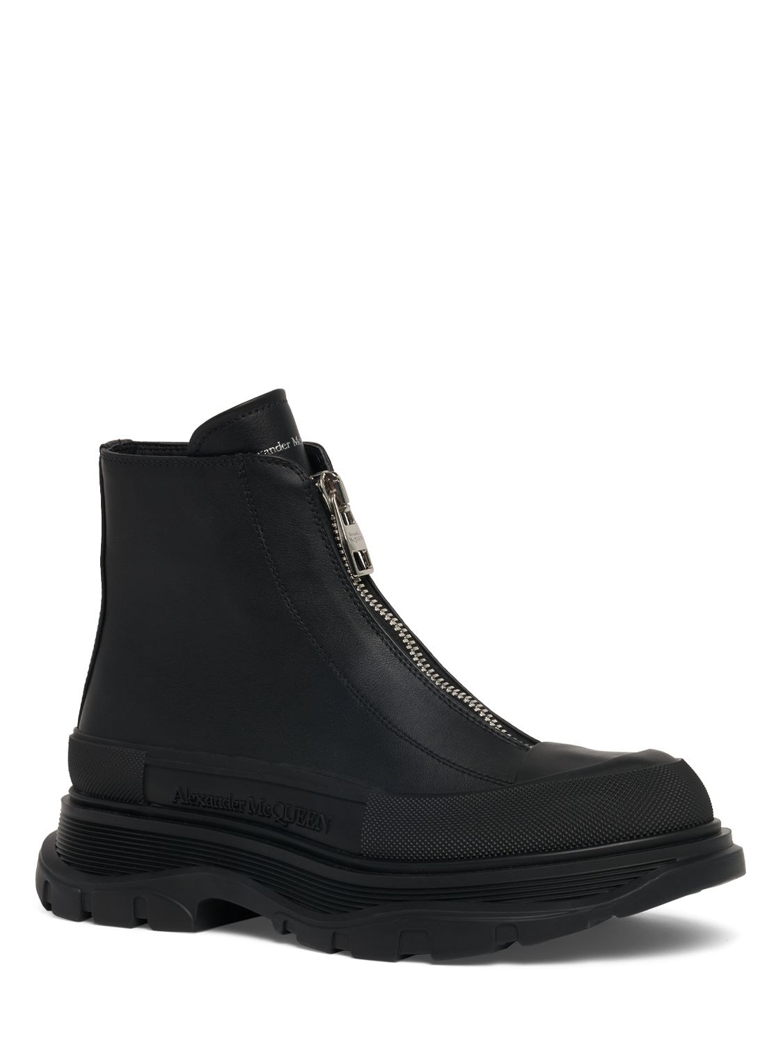 Shop Alexander Mcqueen 45mm Tread Slick Leather Boots In Black