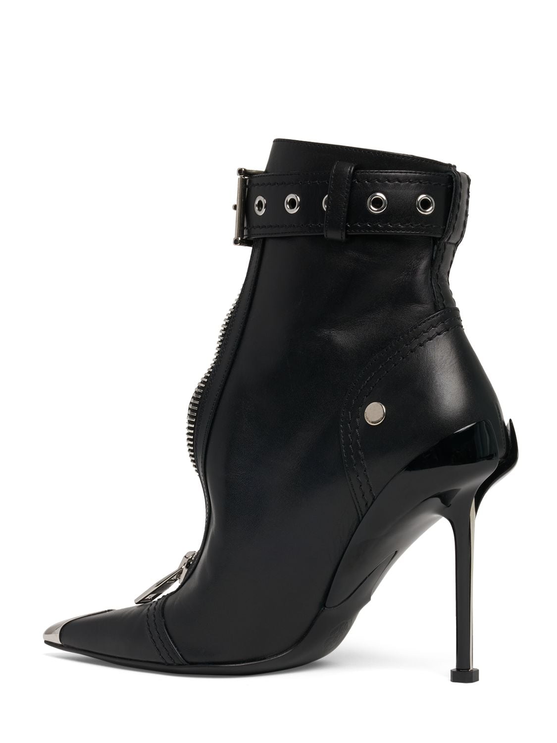 Shop Alexander Mcqueen 90mm Slash Leather Ankle Boots In Black