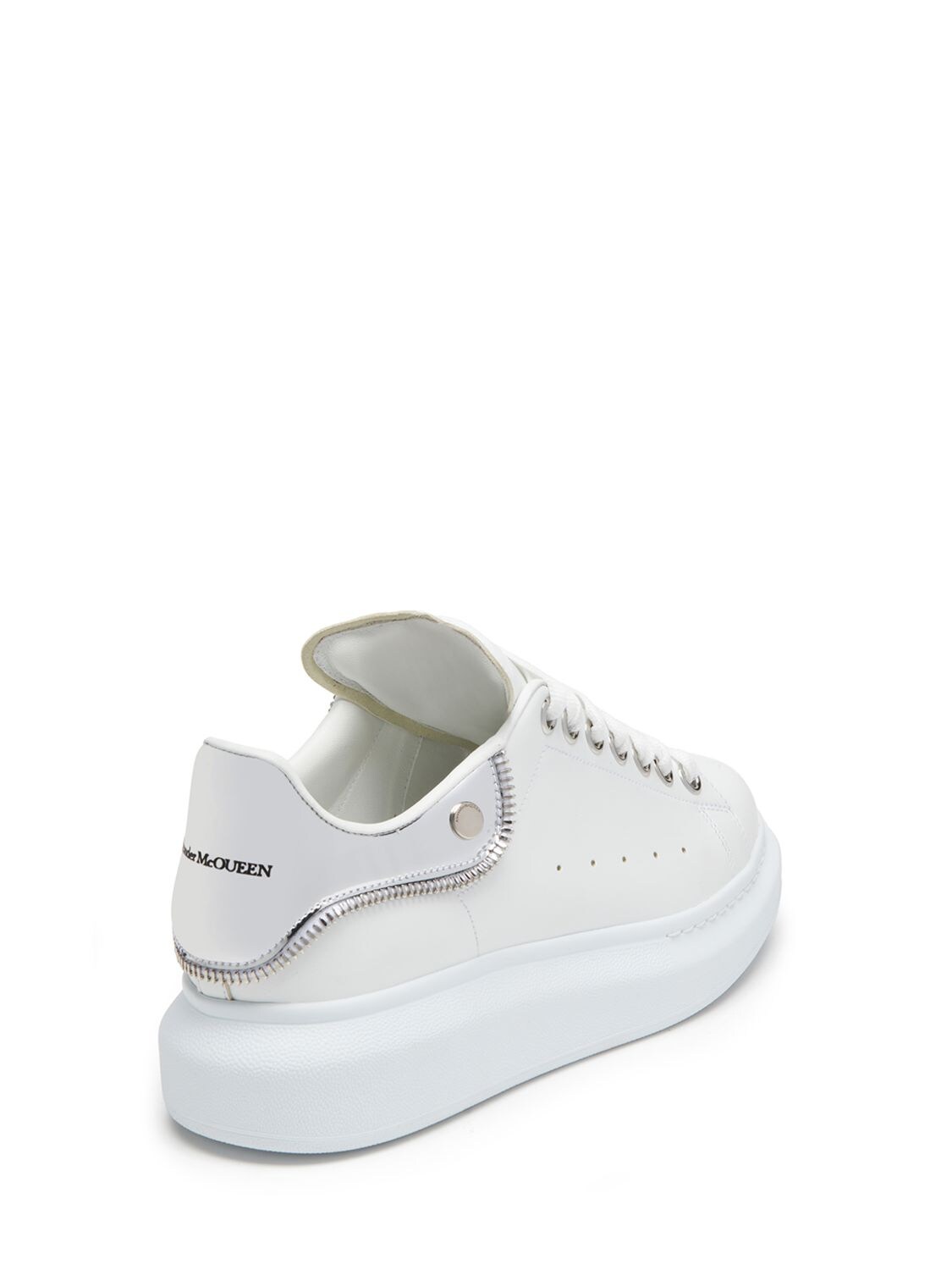 Shop Alexander Mcqueen 45mm Leather Sneakers In White,silver