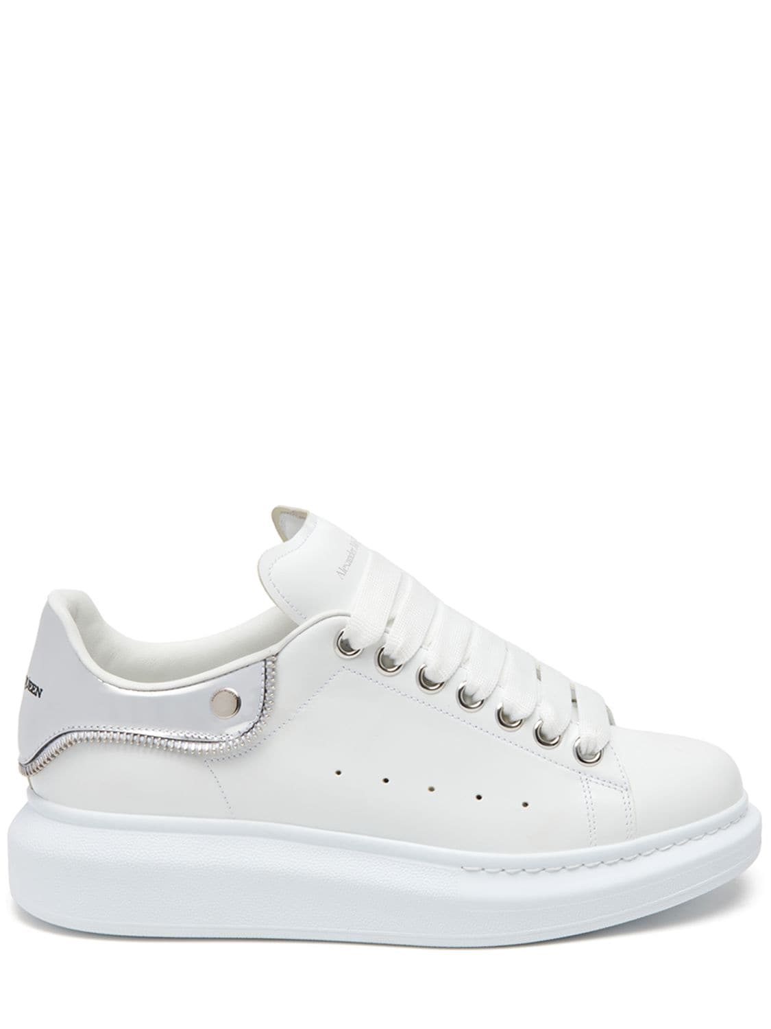 Alexander Mcqueen 45mm Leather Sneakers In White,silver