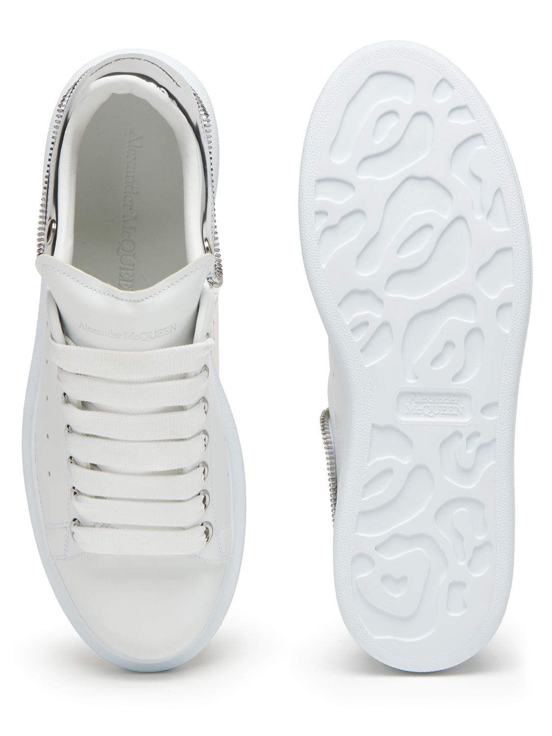 Shop Alexander Mcqueen 45mm Leather Sneakers In White,silver