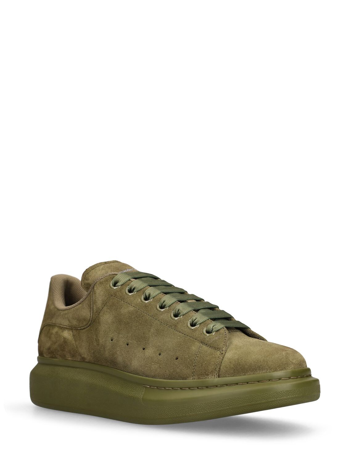 Shop Alexander Mcqueen Oversized Trainer Suede Sneakers In Military Green