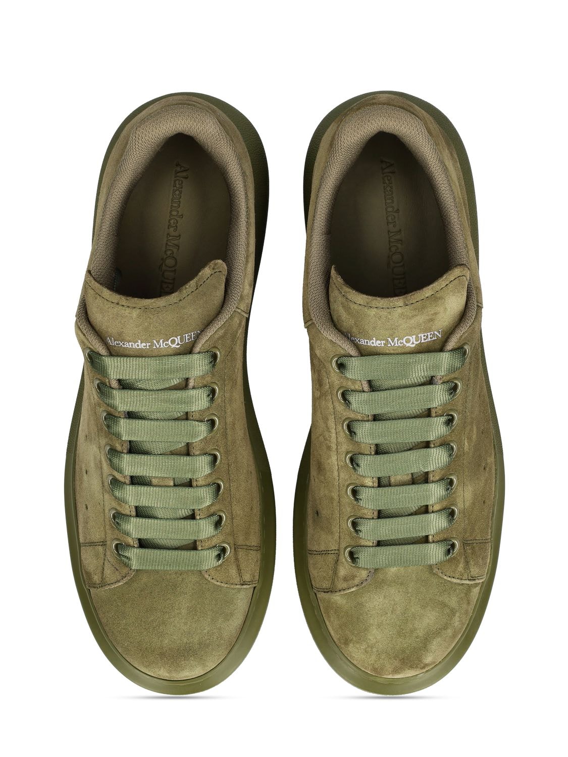 Shop Alexander Mcqueen Oversized Trainer Suede Sneakers In Military Green