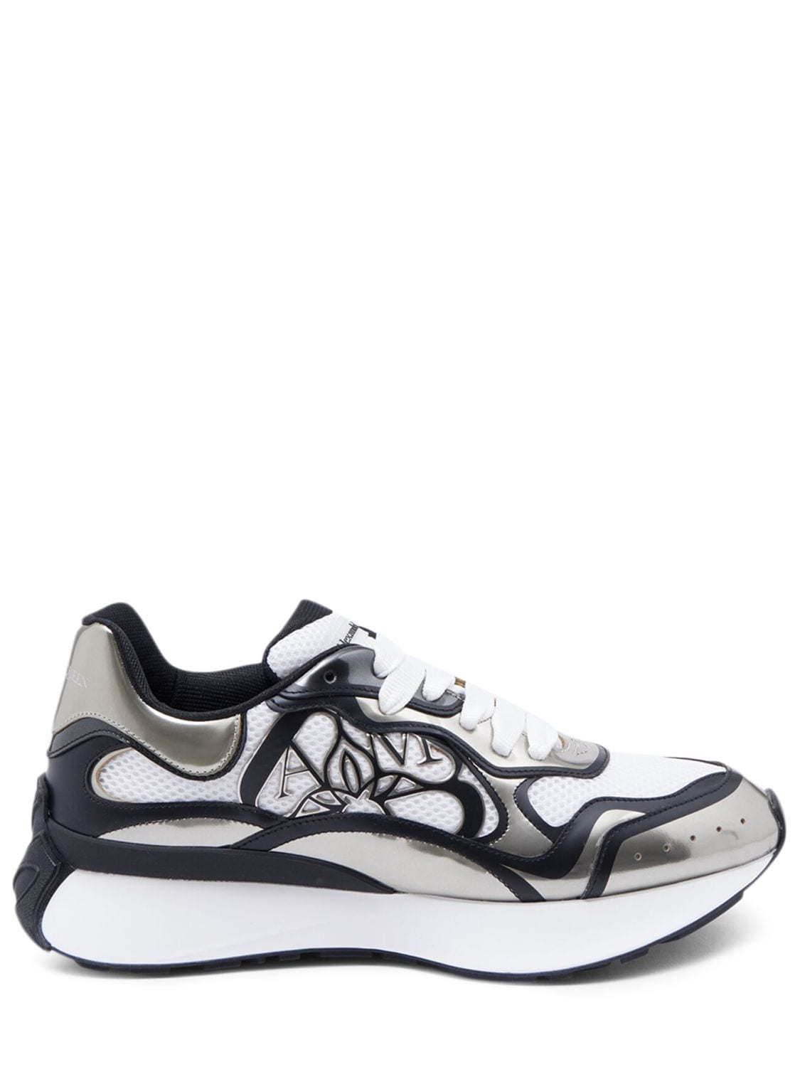 Shop Alexander Mcqueen Sprint Runner Leather Sneakers In White,beige