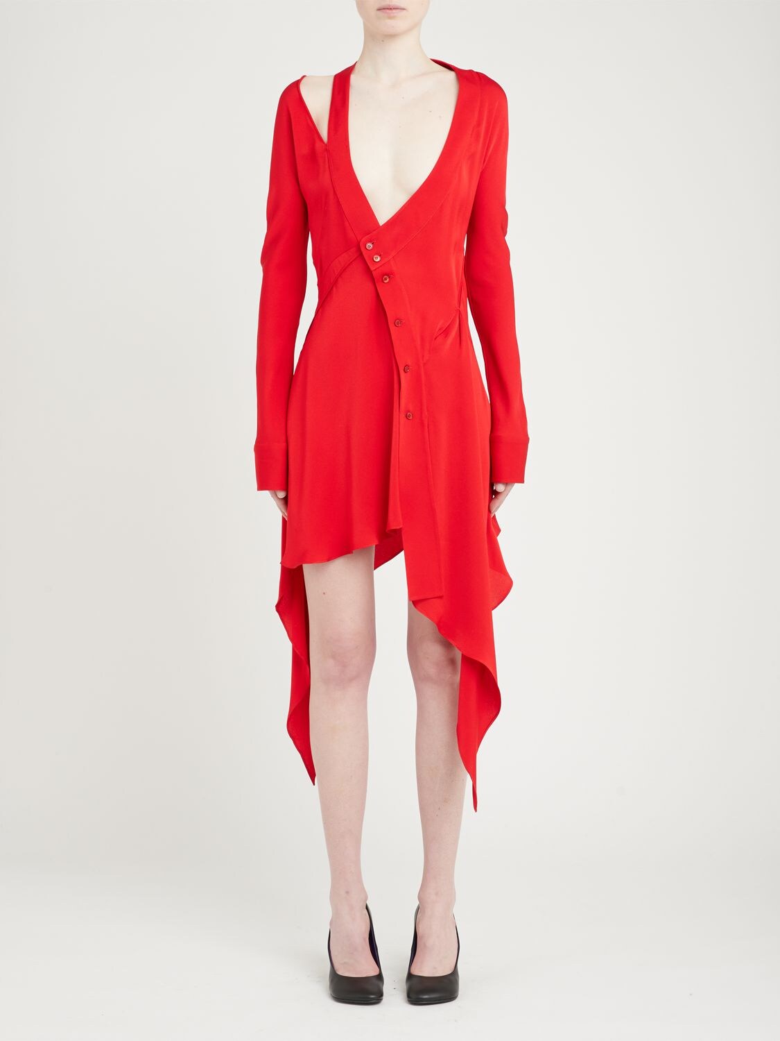 Shop Stella Mccartney Asymmetric Viscose Mini Dress In Red