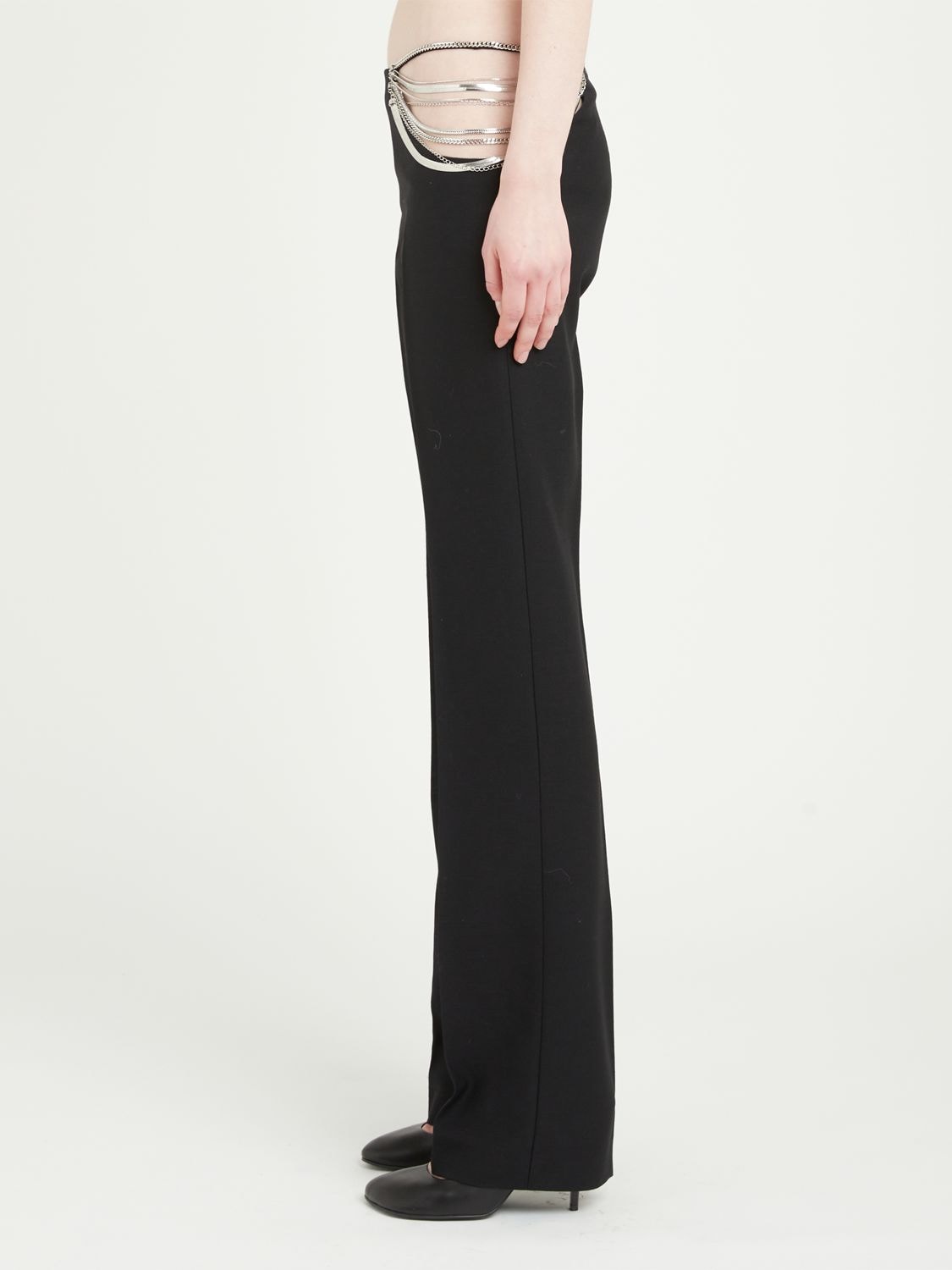 Shop Stella Mccartney Straight Wool Pants W/ Chain Details In Black