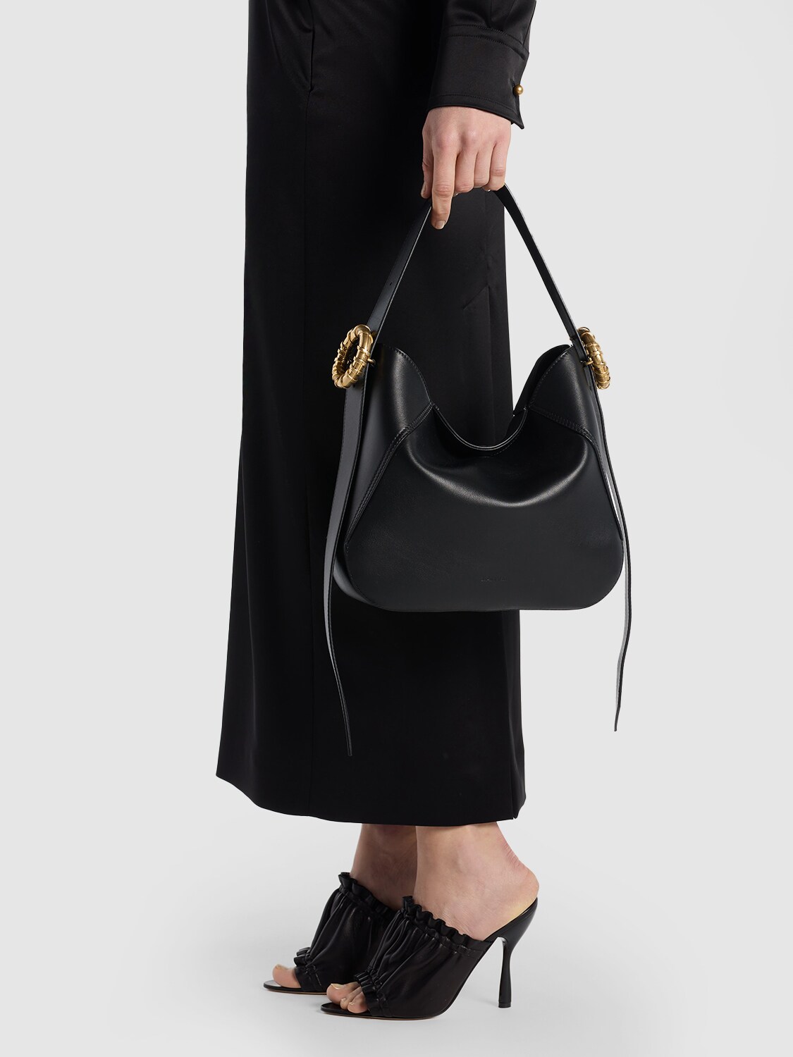 Shop Lanvin Melodie Leather Hobo Bag In Black