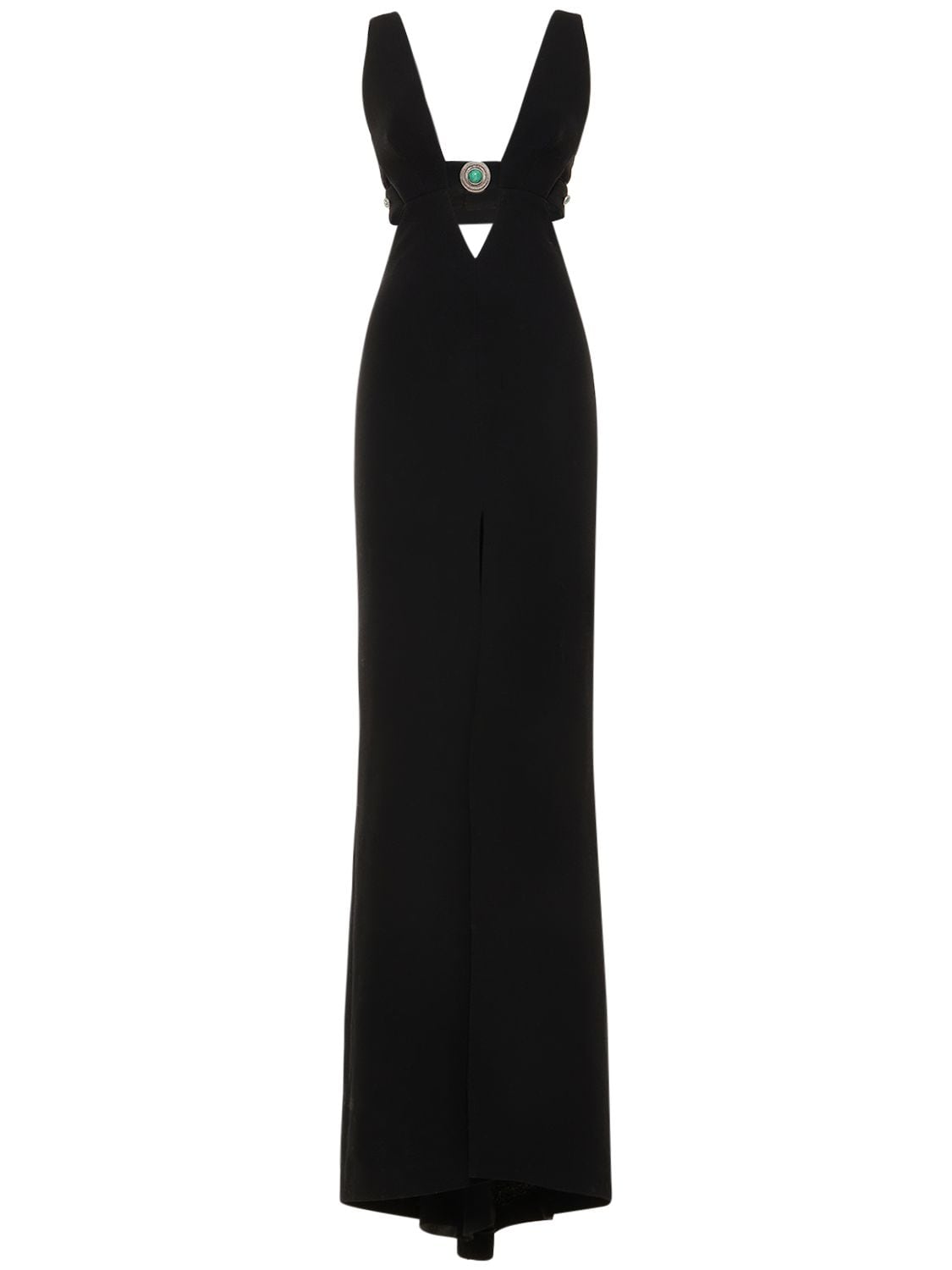 Roberto Cavalli Embellished Cutout Crepe Long Dress In Black