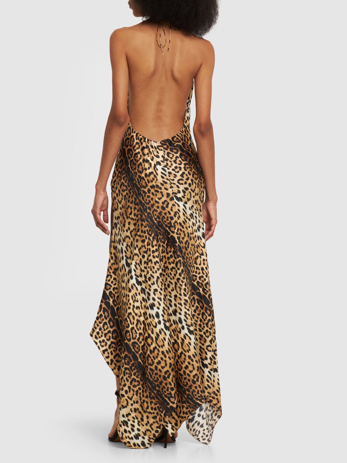 Shop Roberto Cavalli Jaguar Print Silk Twill Long Cami Dress In Multicolor