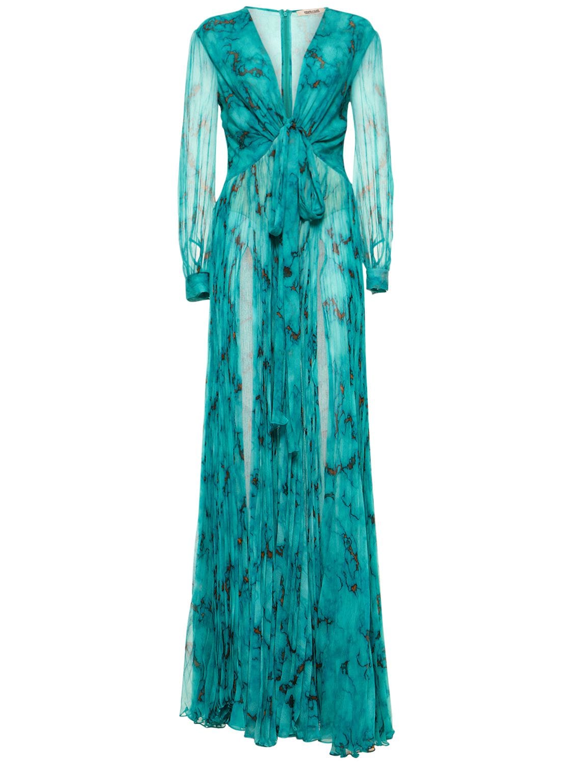 Printed Silk Chiffon Long Dress – WOMEN > CLOTHING > DRESSES