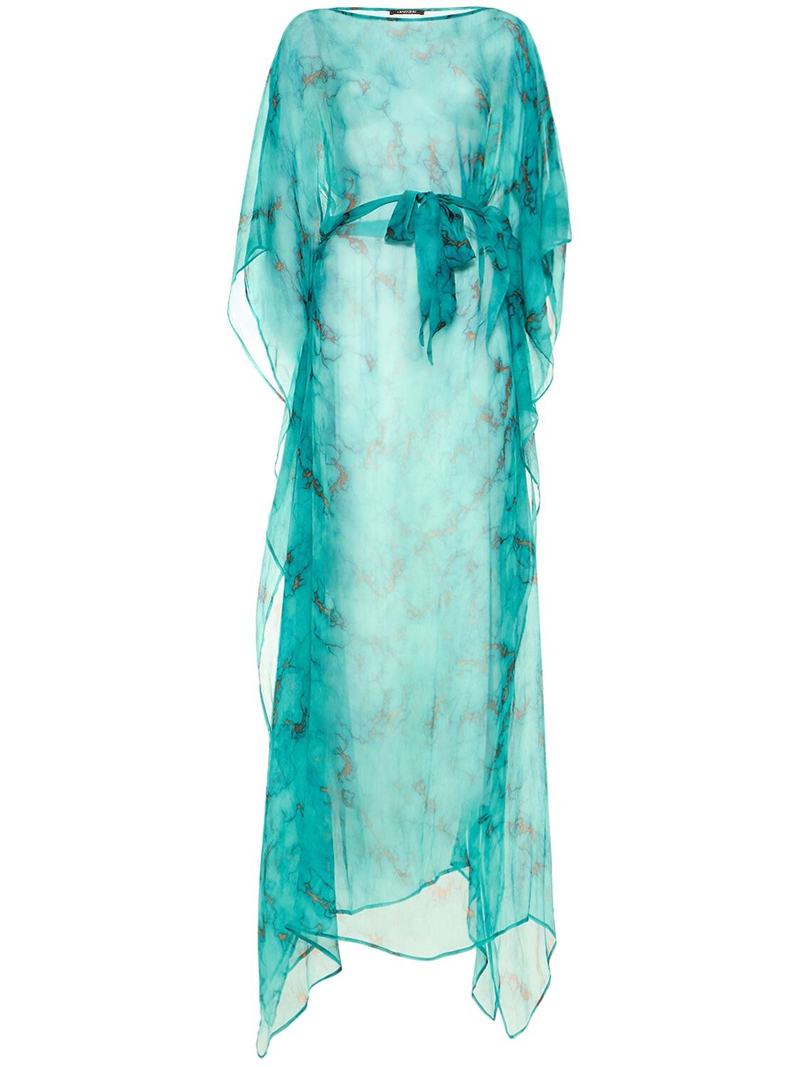 Printed Silk Chiffon Belted Kaftan Dress – WOMEN > CLOTHING > DRESSES