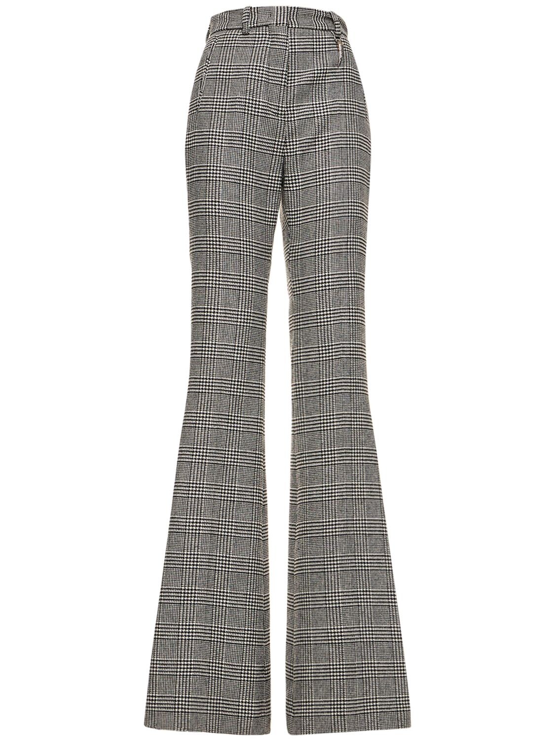 Roberto Cavalli High Waist Prince Of Wales Flared Pants In Multicolor