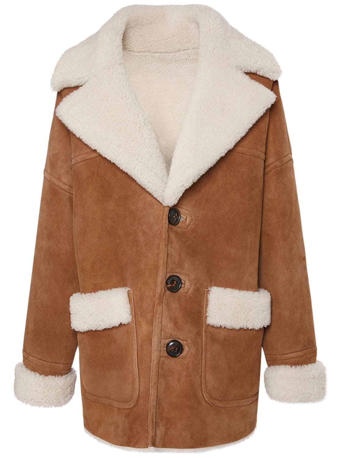 Dsquared2 Oversized Shearling Coat In Light Brown