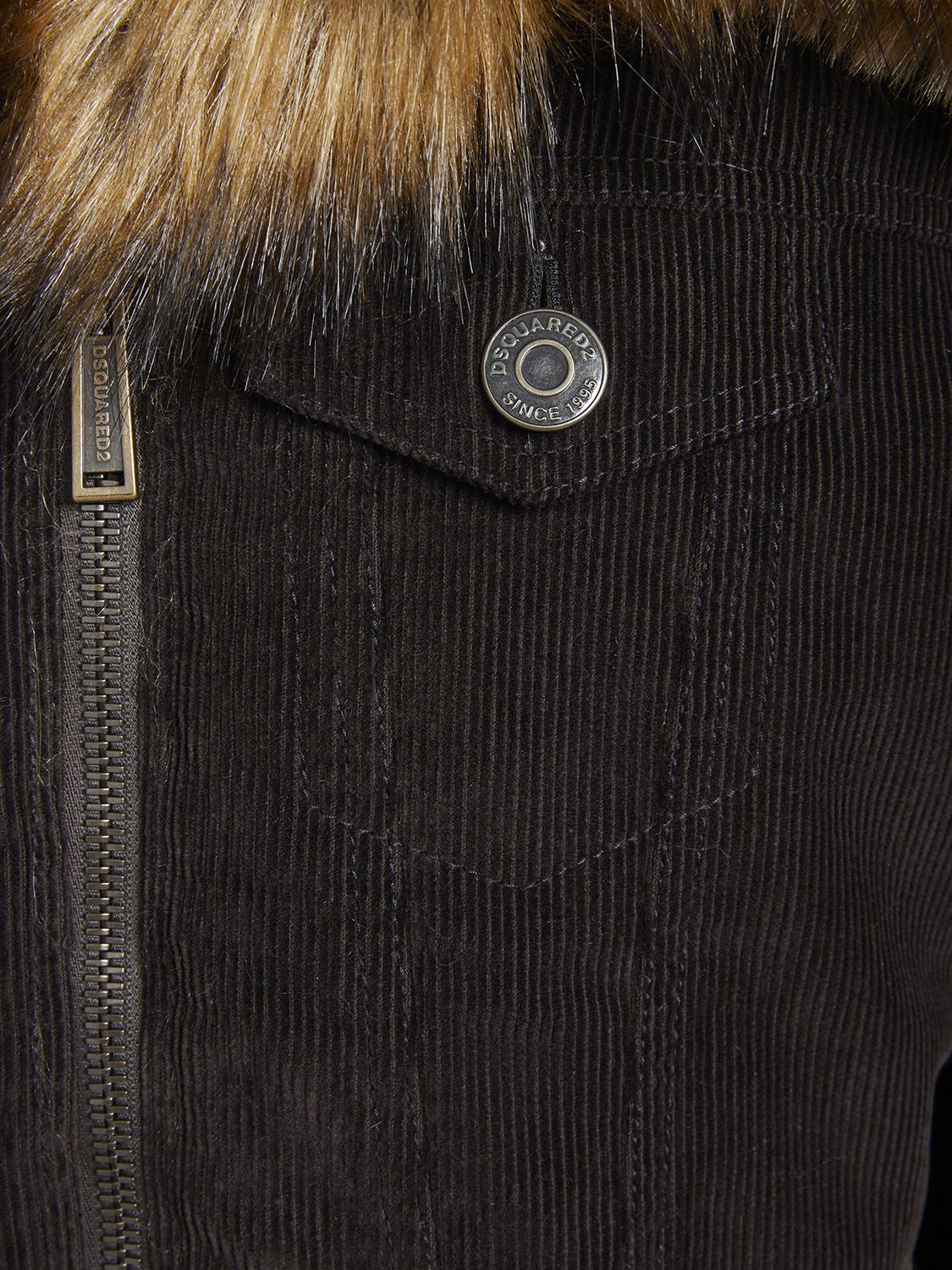 Shop Dsquared2 Cropped Cotton Velvet & Faux Fur Coat In Dark Brown