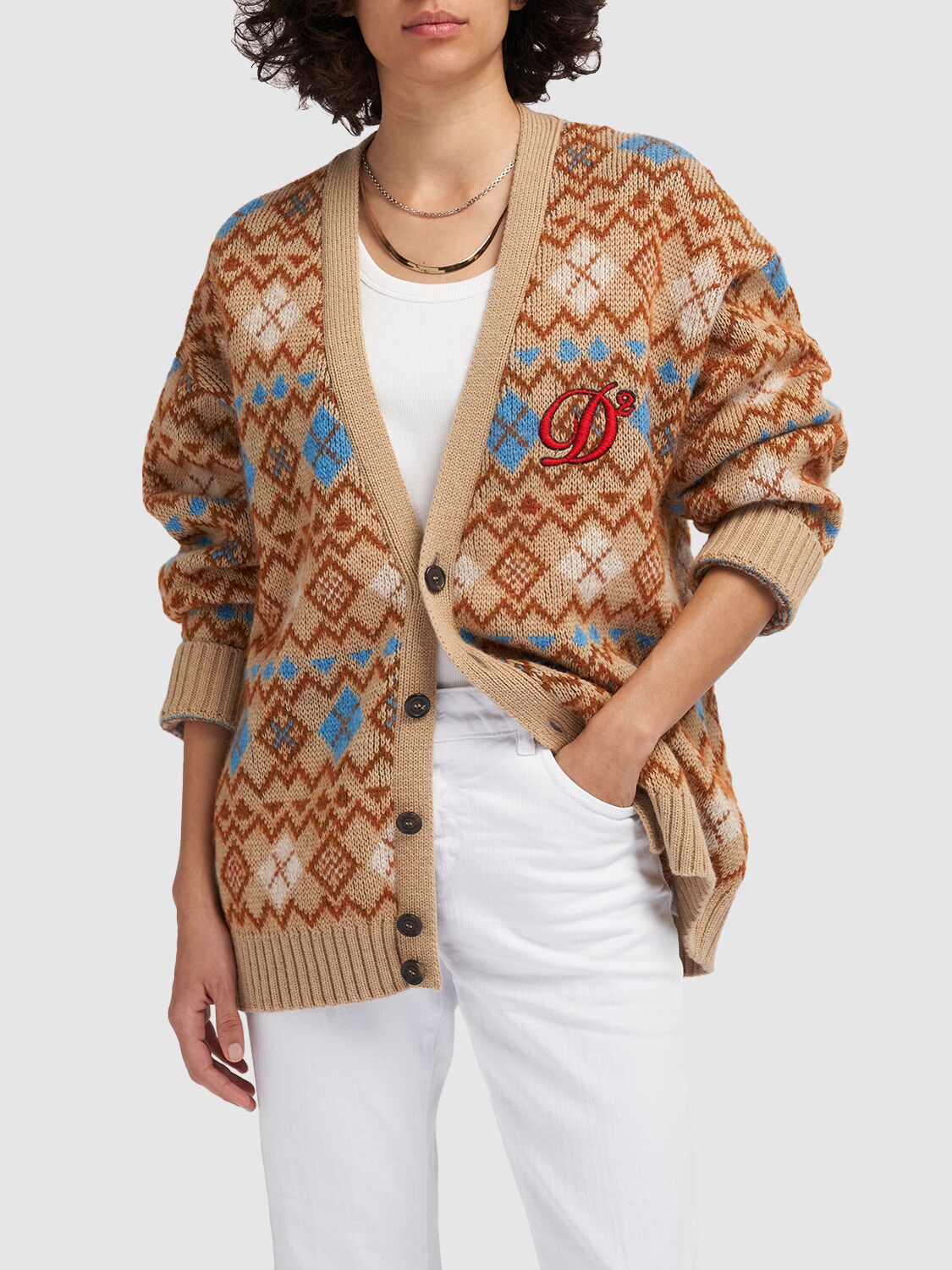 Shop Dsquared2 Heart Cutout Wool Knit Cardigan In Multicolor