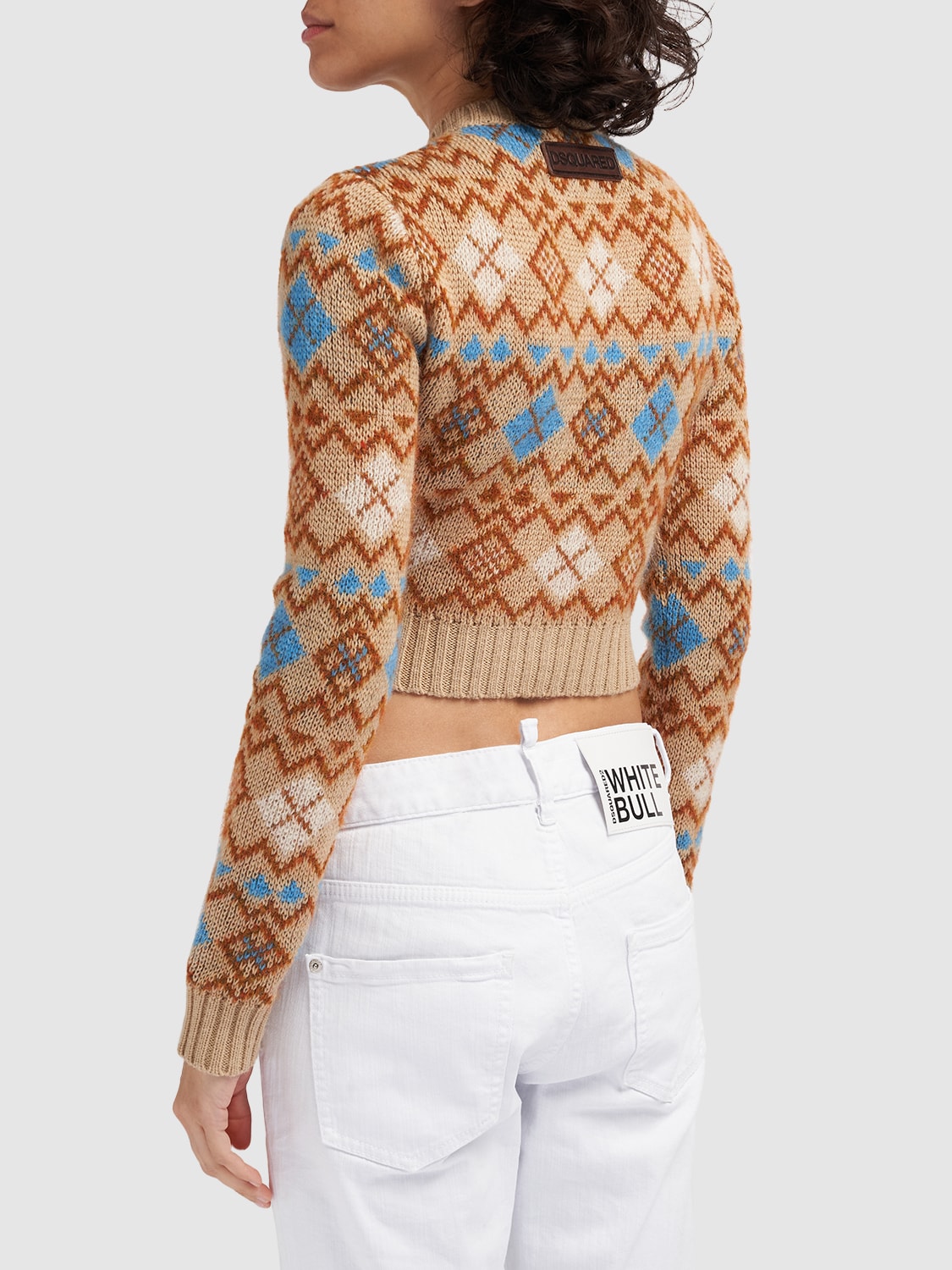 Shop Dsquared2 Heart Cutout Wool Knit Crop Sweater In Multicolor