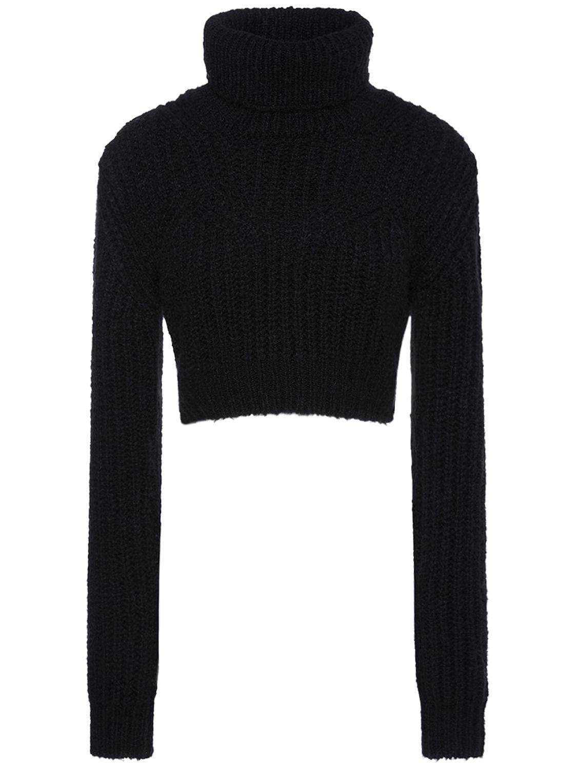Image of Rib Knit Alpaca Crop Turtleneck Sweater